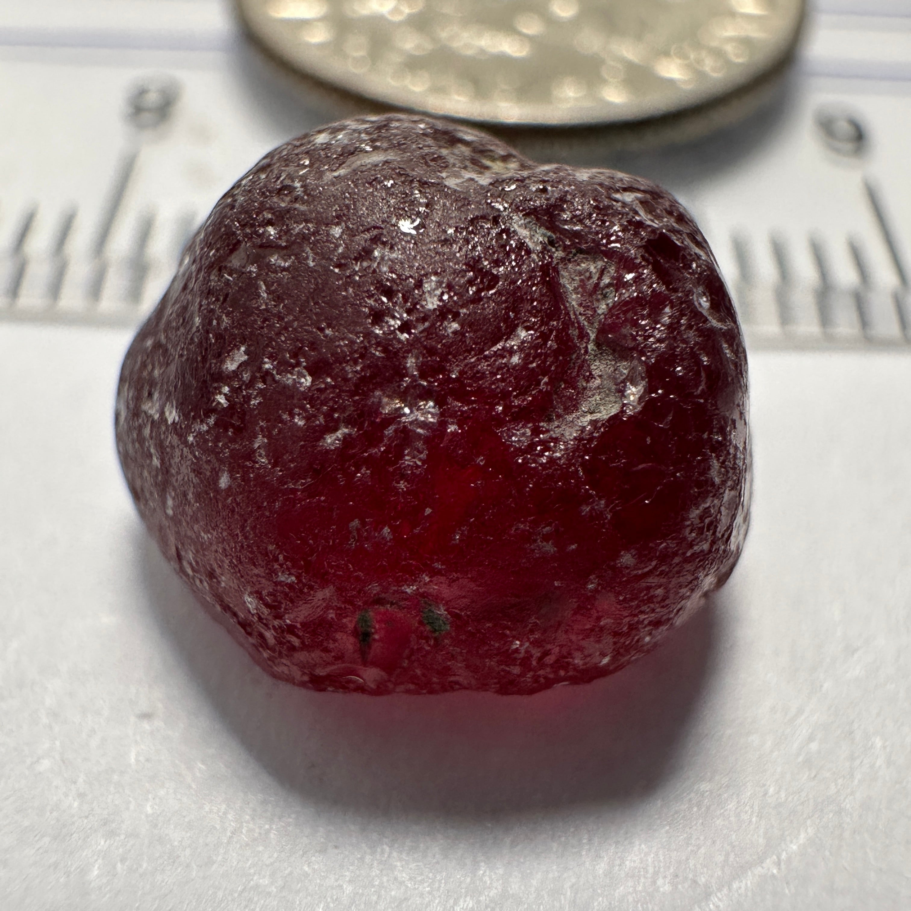 Garnet, 11.85ct, Tanzania, Untreated Unheated, darkish stone with a few black spots