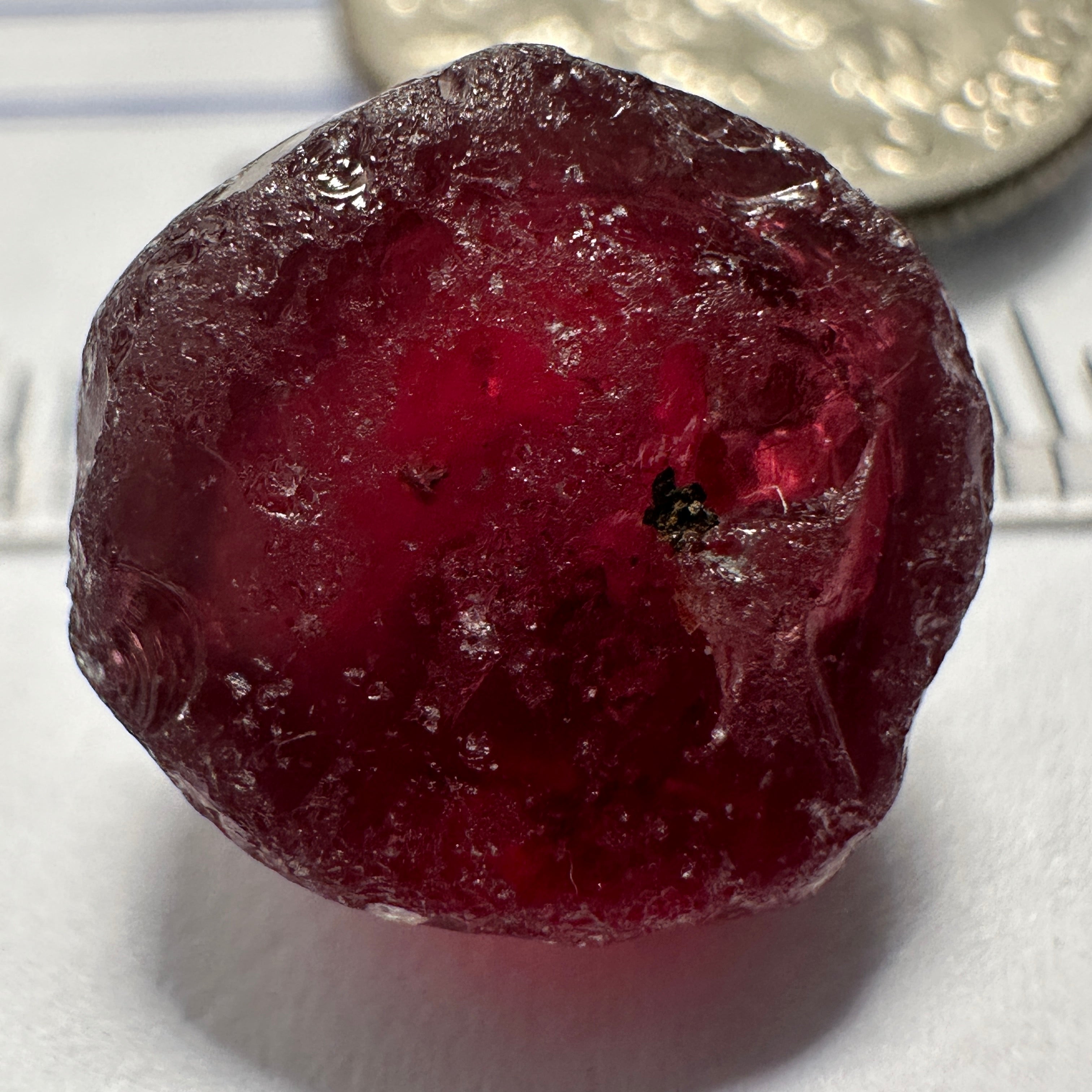 Garnet, 11.85ct, Tanzania, Untreated Unheated, darkish stone with a few black spots