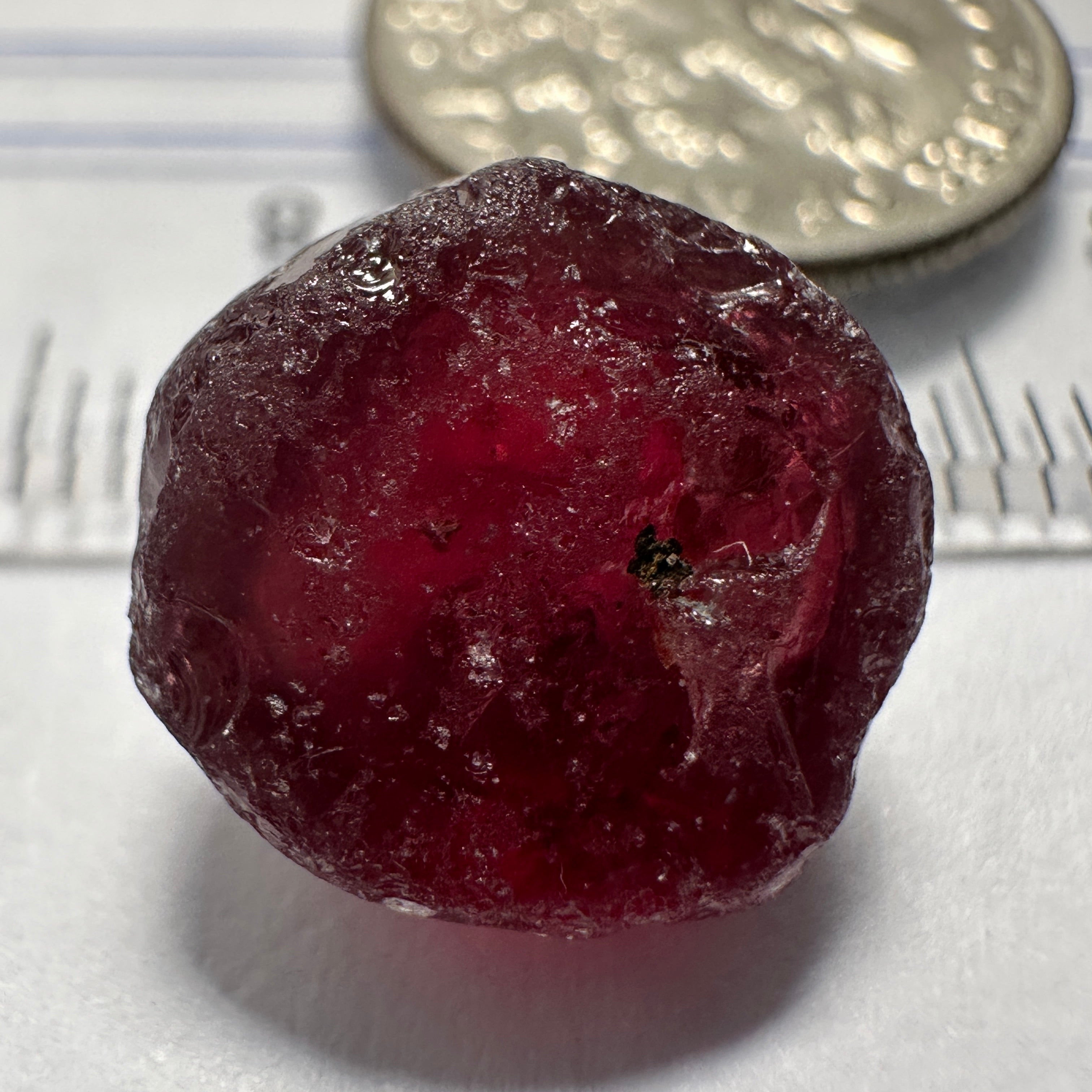 Garnet, 11.85ct, Tanzania, Untreated Unheated, darkish stone with a few black spots