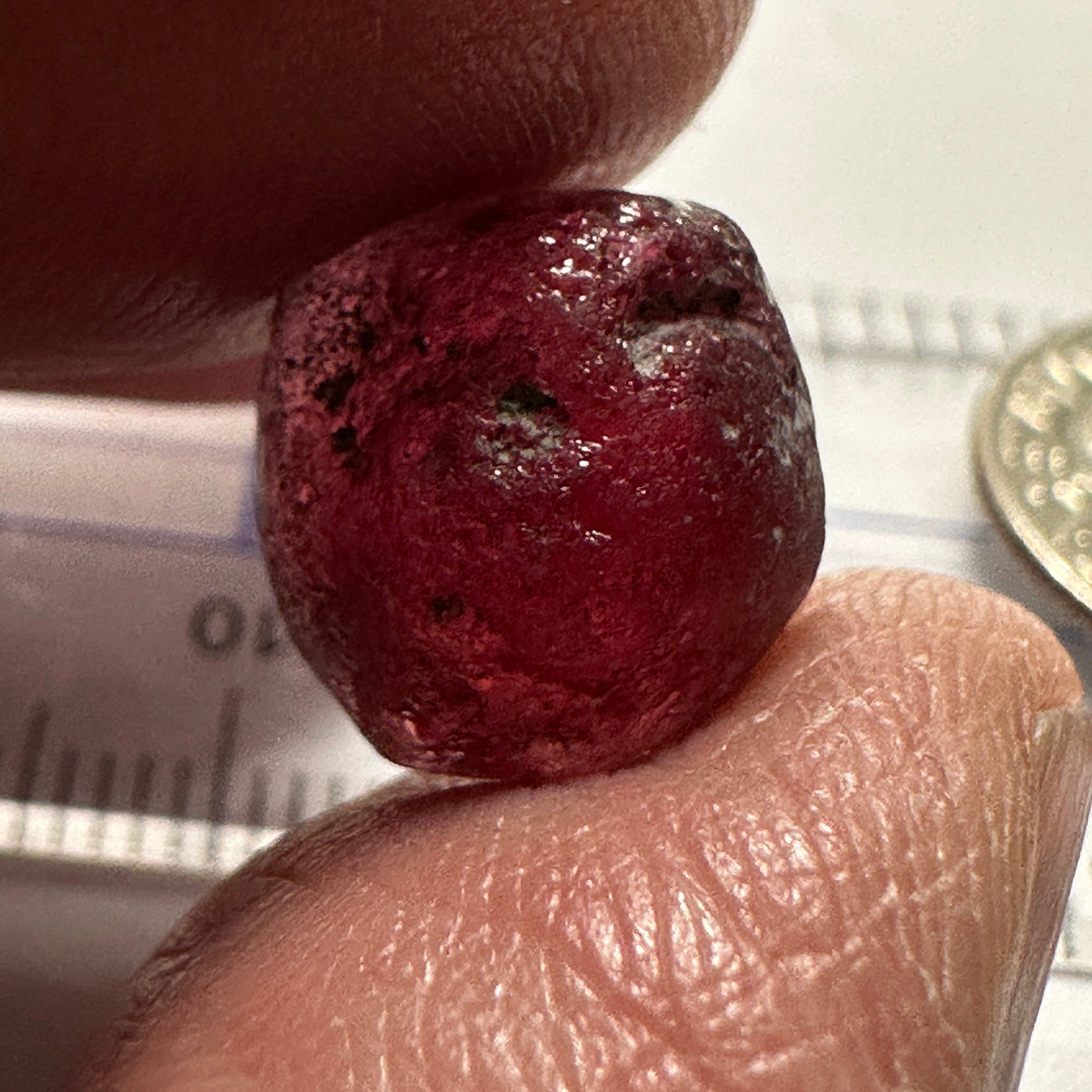 Garnet, 11.85ct, Tanzania, Untreated Unheated, darkish stone with a few black spots