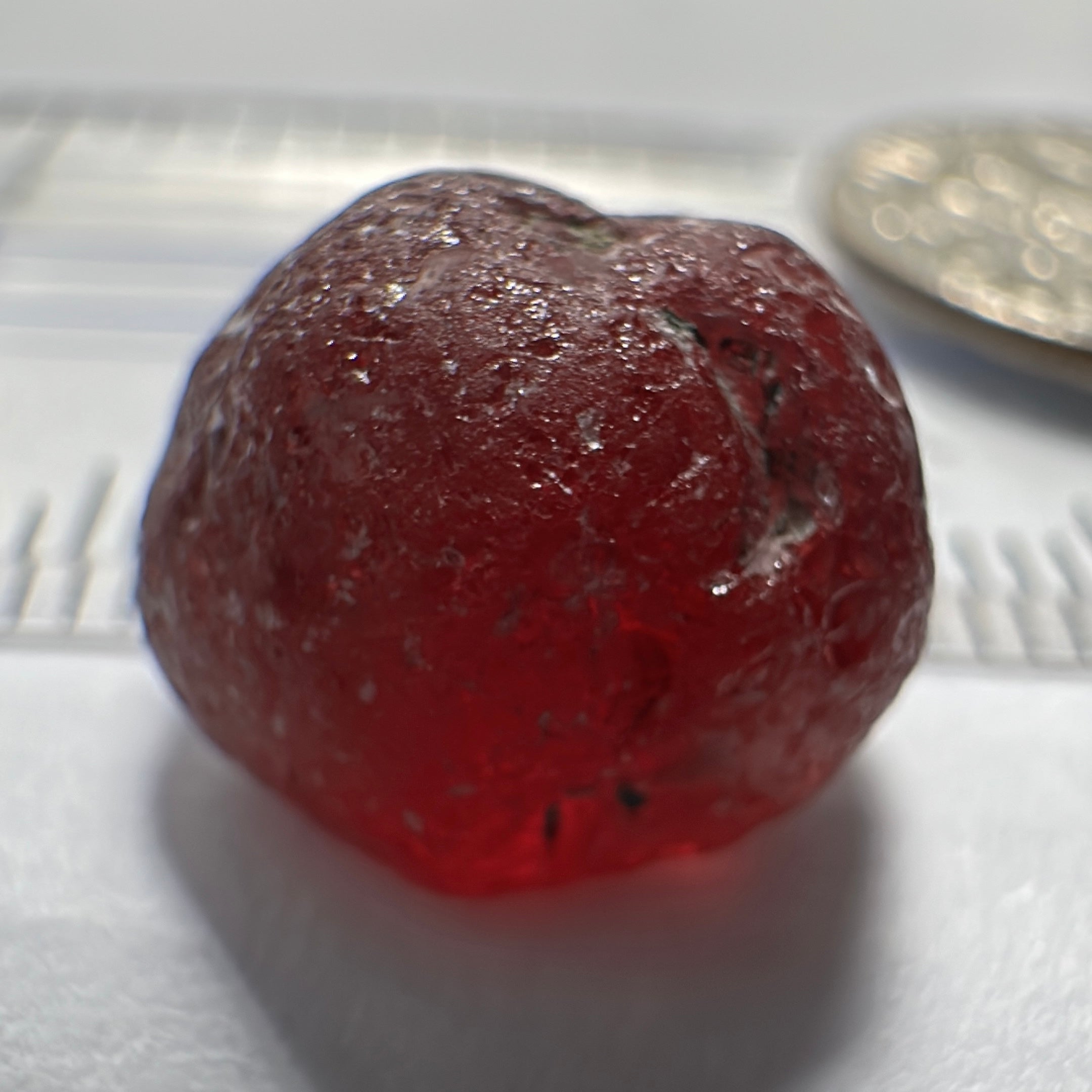 Garnet, 11.85ct, Tanzania, Untreated Unheated, darkish stone with a few black spots