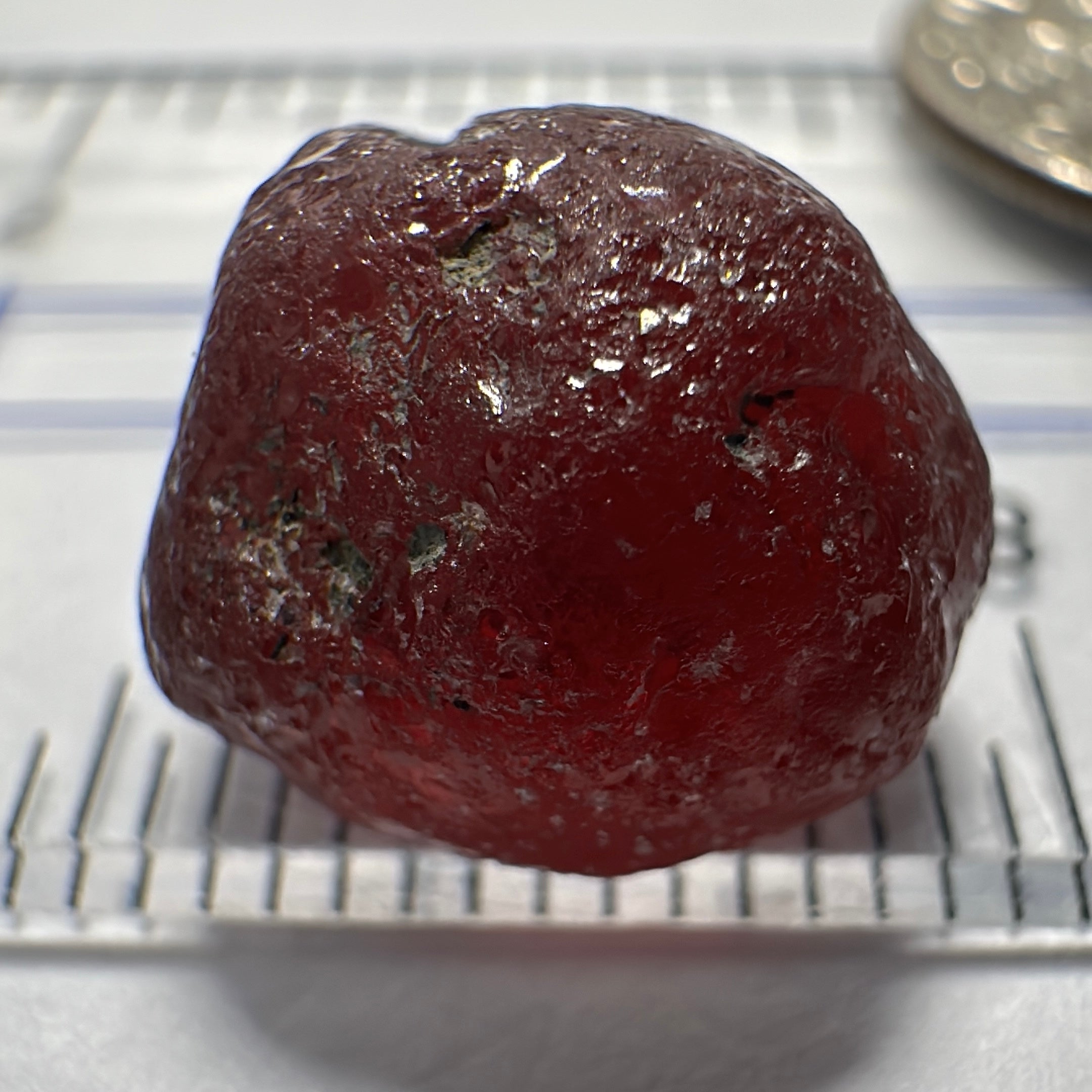 Garnet, 11.85ct, Tanzania, Untreated Unheated, darkish stone with a few black spots