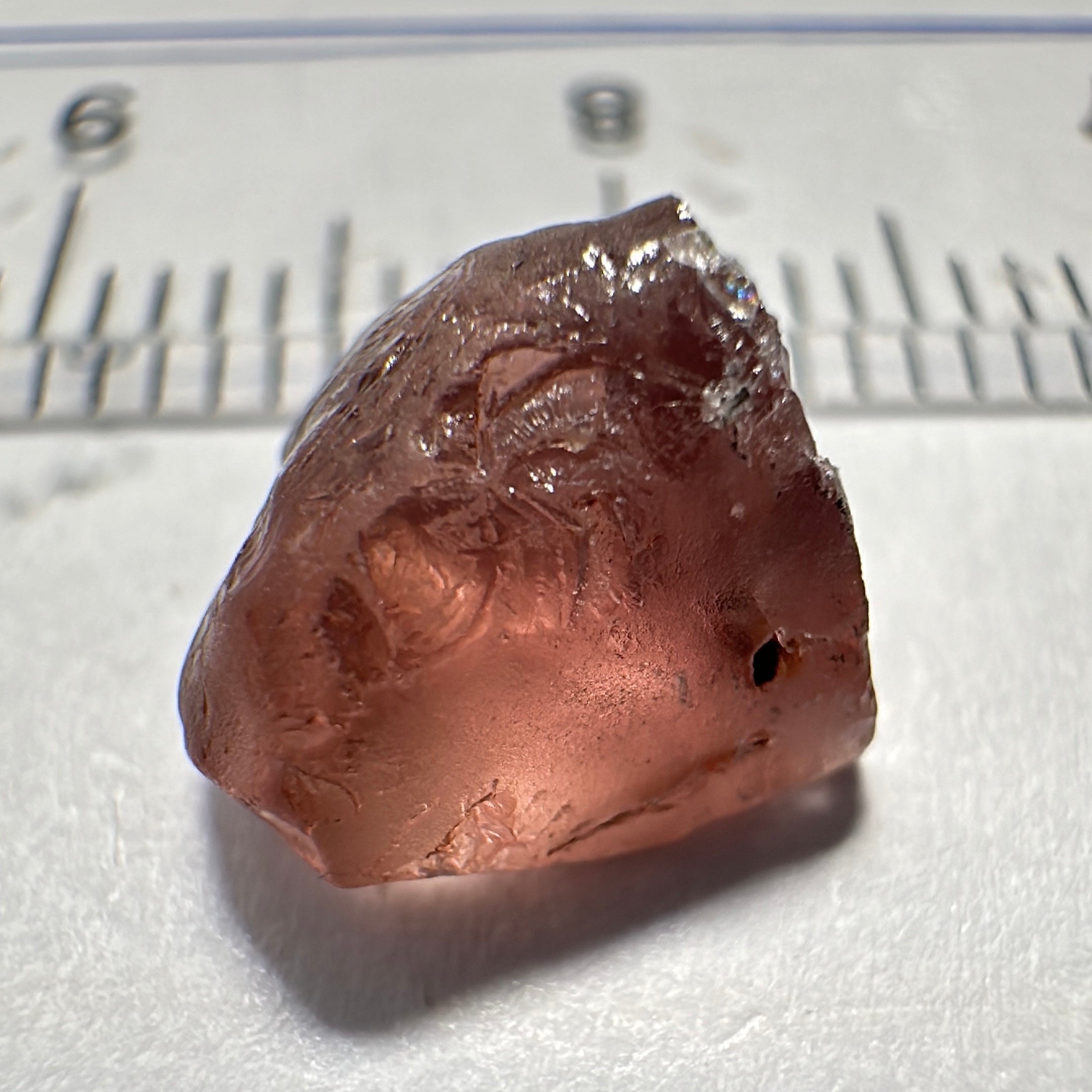 Peach Malaya Garnet, 4.11ct, slight skin issue, comes off in faceting, see pictures, rest is just silky, Unheated Untreated, Umba Valley Tanzania