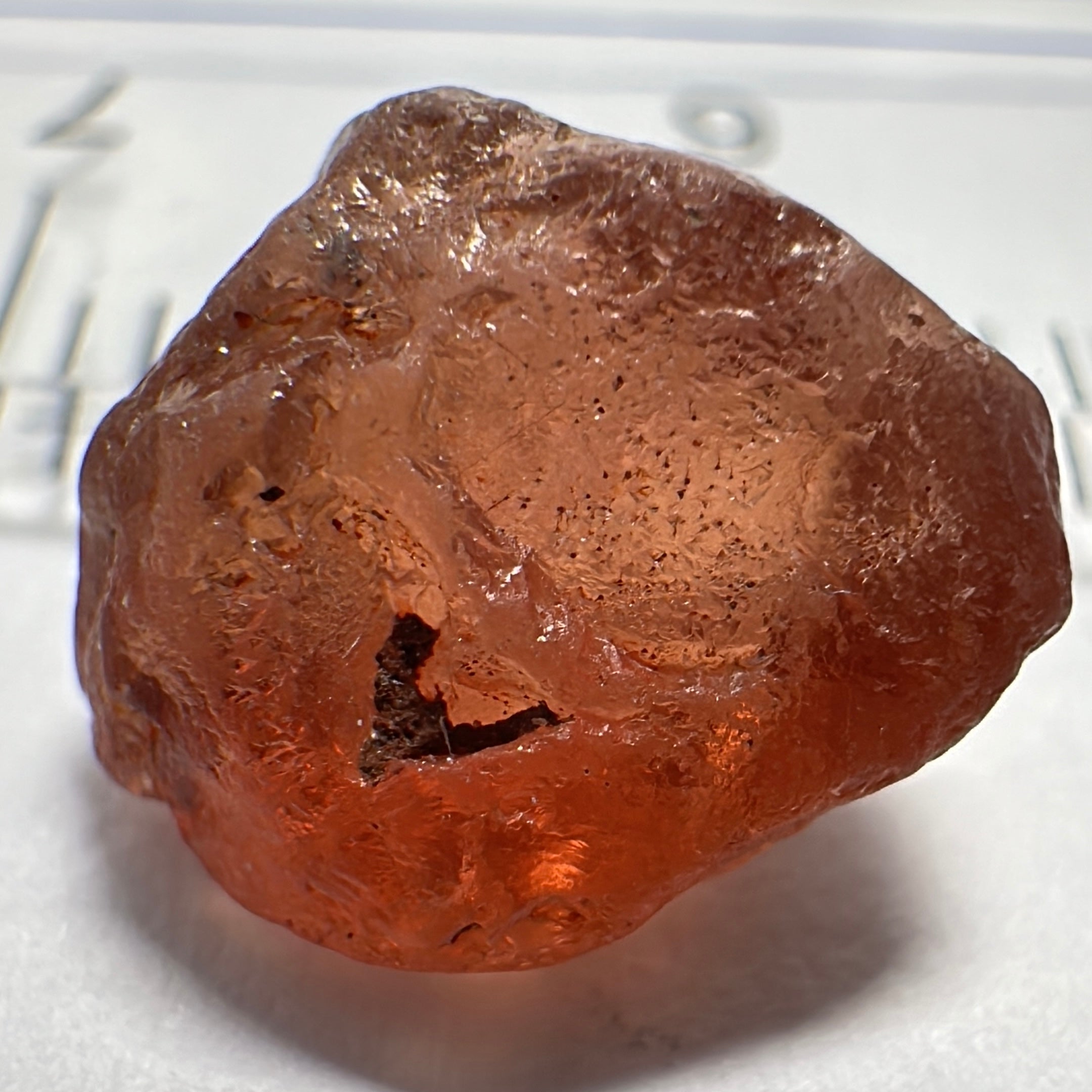 Peach Malaya Garnet, 4.56ct, inclusion going a third in with slight silk, Unheated Untreated, Umba Valley Tanzania