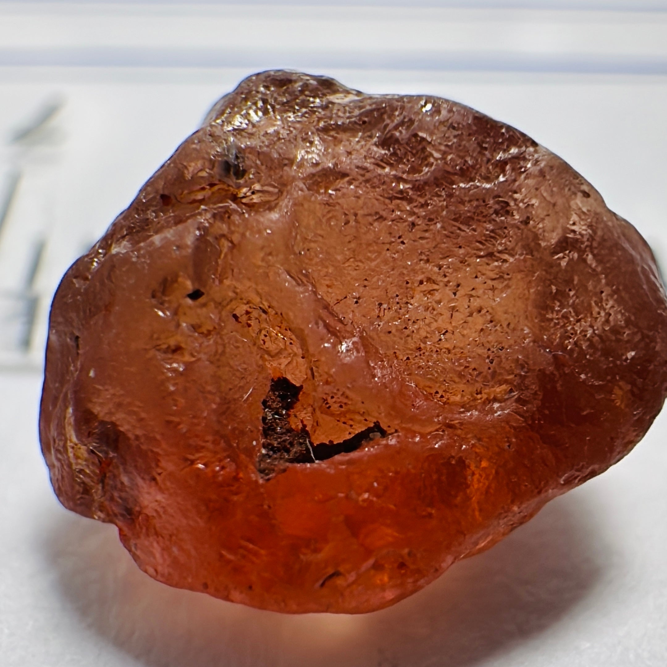 Peach Malaya Garnet, 4.56ct, inclusion going a third in with slight silk, Unheated Untreated, Umba Valley Tanzania