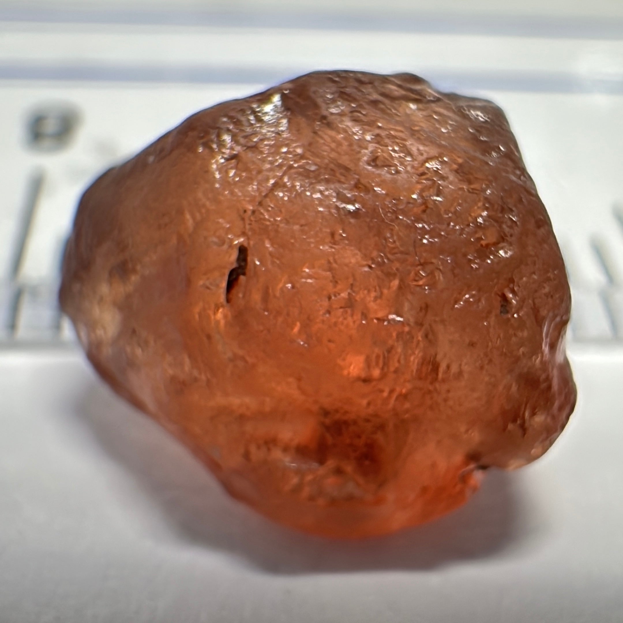 Peach Malaya Garnet, 4.56ct, inclusion going a third in with slight silk, Unheated Untreated, Umba Valley Tanzania