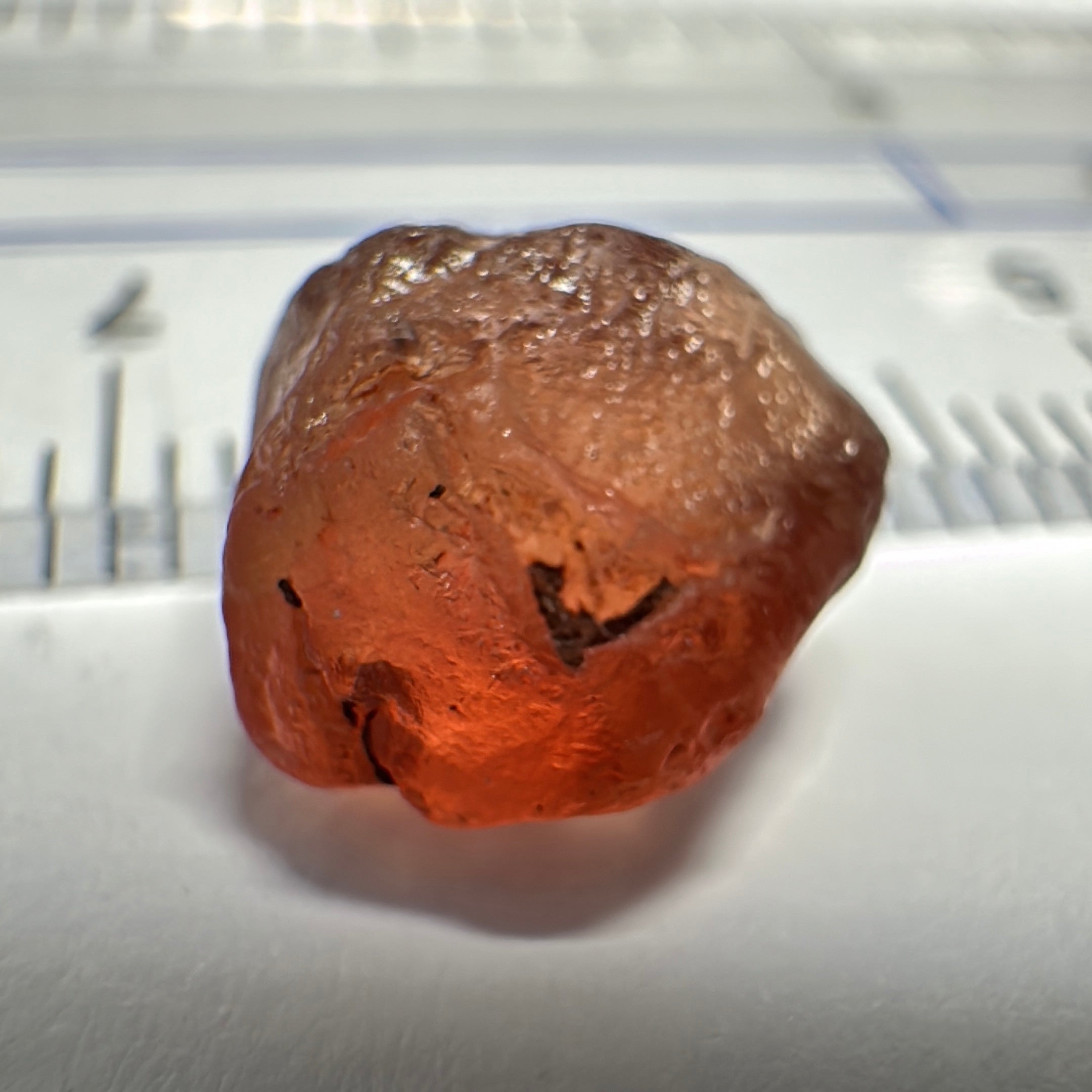 Peach Malaya Garnet, 4.56ct, inclusion going a third in with slight silk, Unheated Untreated, Umba Valley Tanzania