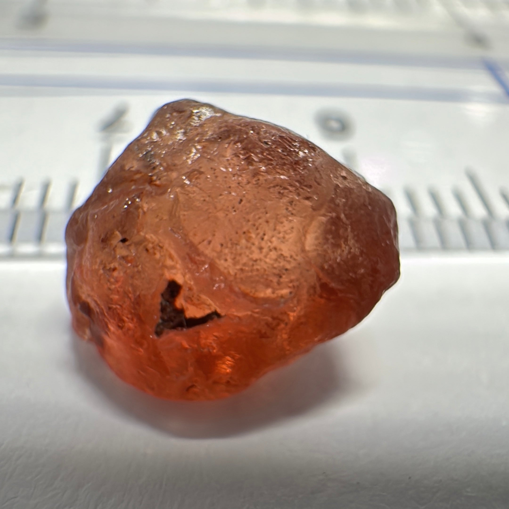 Peach Malaya Garnet, 4.56ct, inclusion going a third in with slight silk, Unheated Untreated, Umba Valley Tanzania