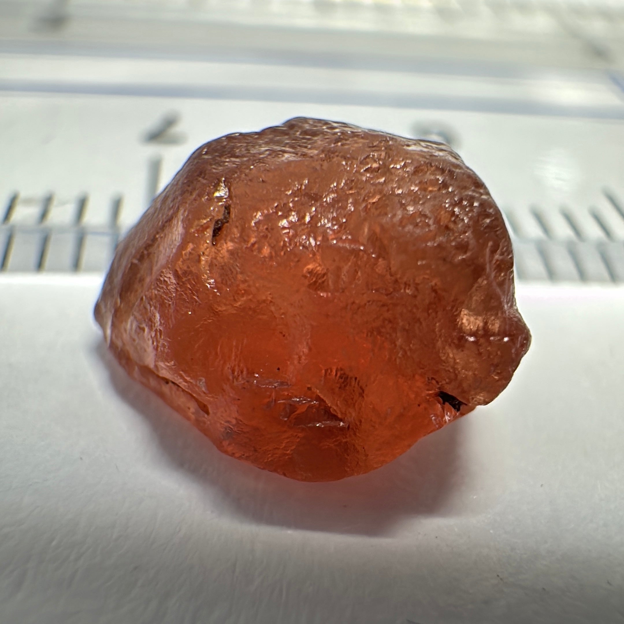 Peach Malaya Garnet, 4.56ct, inclusion going a third in with slight silk, Unheated Untreated, Umba Valley Tanzania