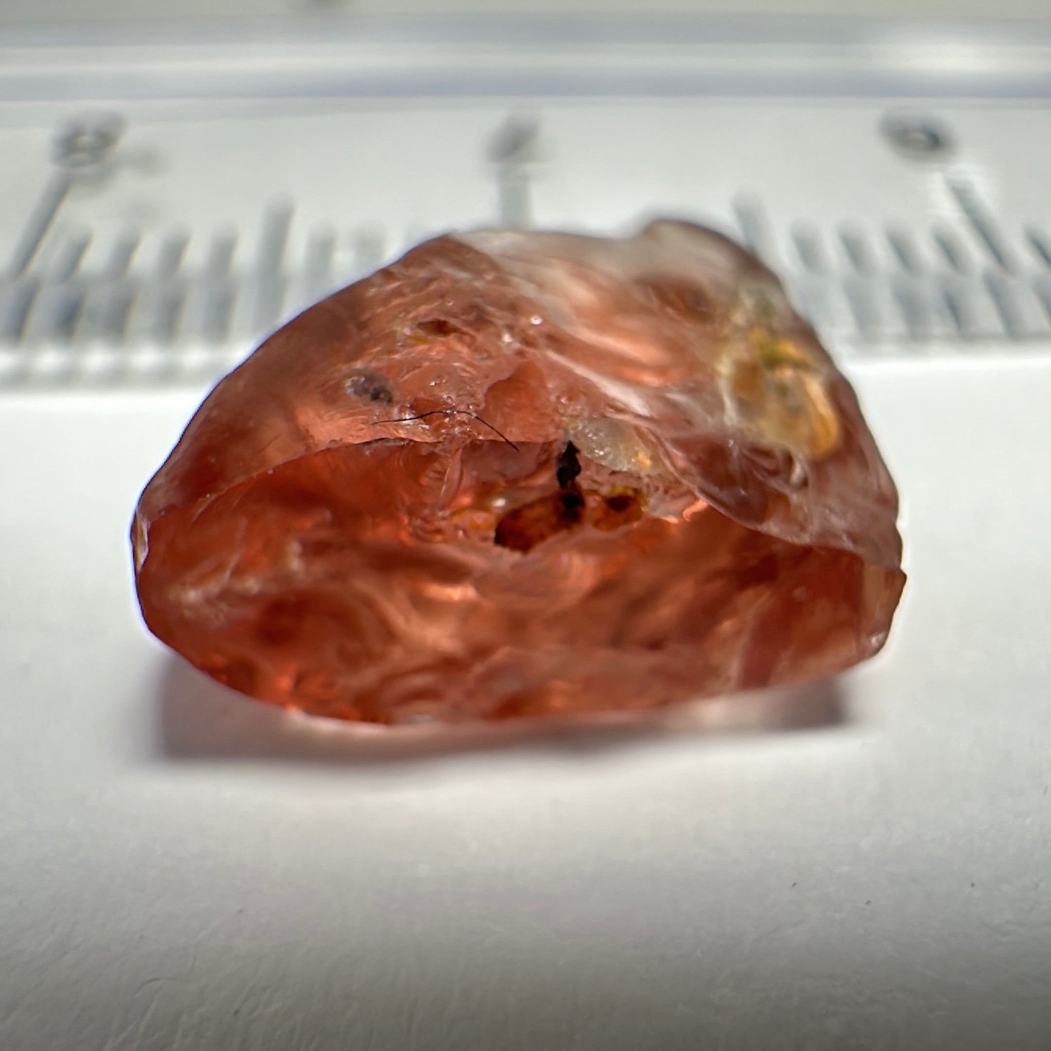 Peach Malaya Garnet, 5.30ct, vvs + silky and flattish shape, Unheated Untreated, Umba Valley Tanzania