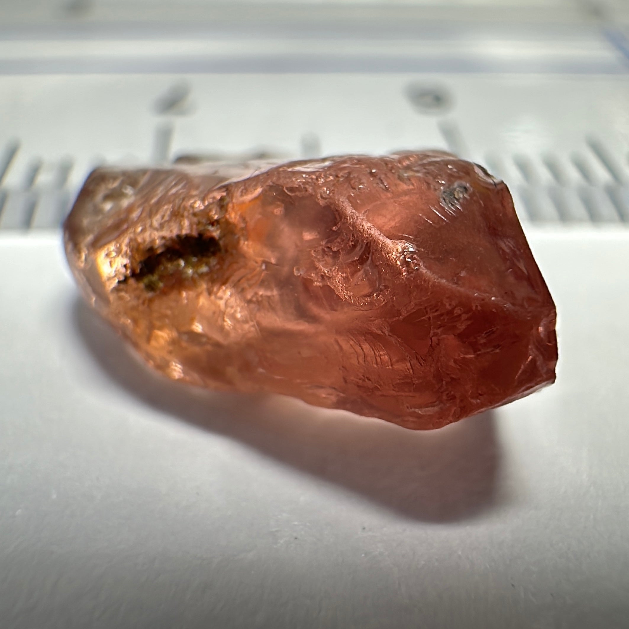 Peach Malaya Garnet, 5.30ct, vvs + silky and flattish shape, Unheated Untreated, Umba Valley Tanzania