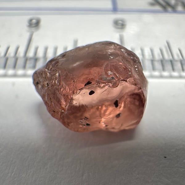 Peach Malaya Garnet, 4.26ct, some spots on the outside, will come off on preform, see super enlarged photos, rest vvs-if, Unheated Untreated, Umba Valley Tanzania