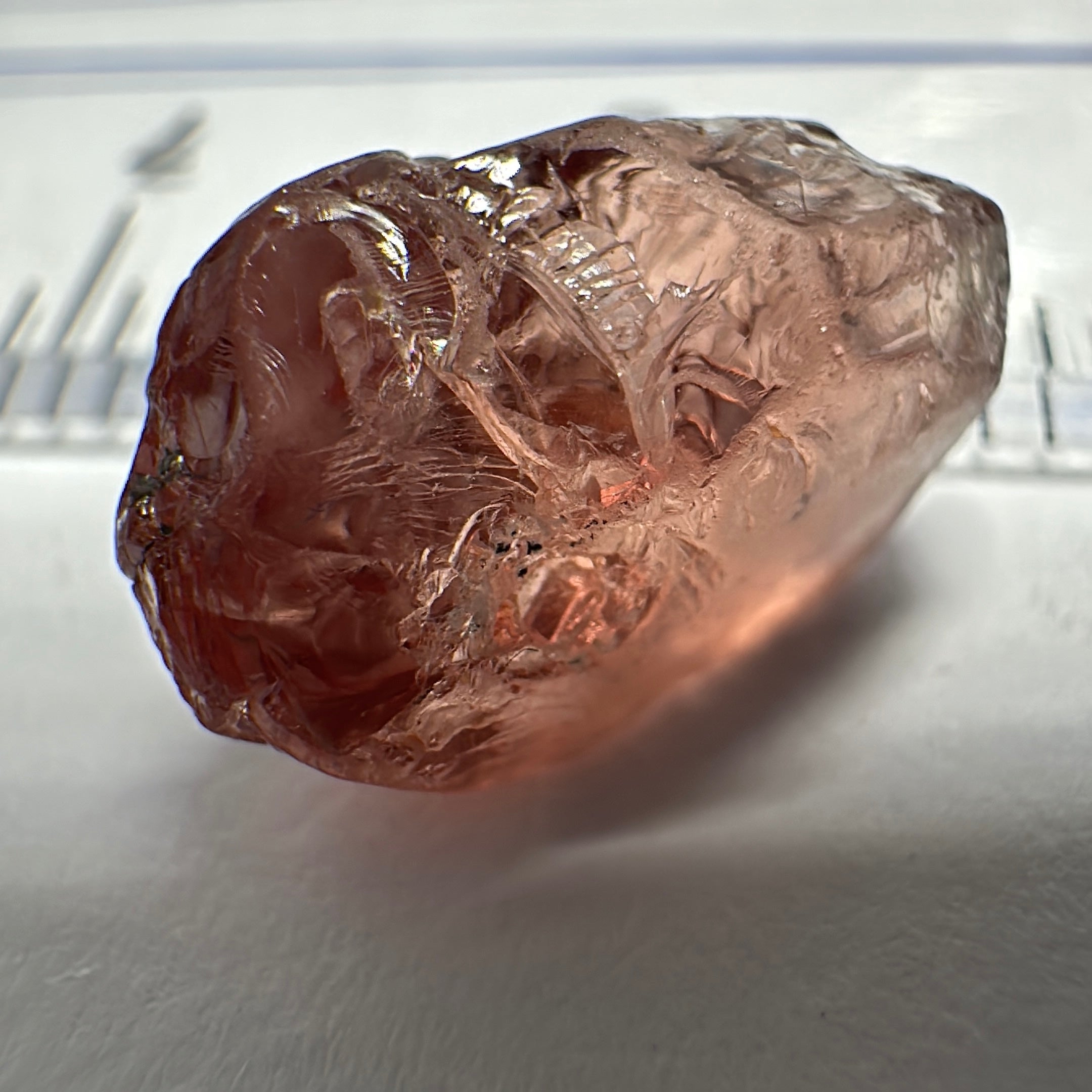 Peach Malaya Garnet, 5.87ct, slight issues on the outside, rest vvs, Unheated Untreated, Umba Valley Tanzania