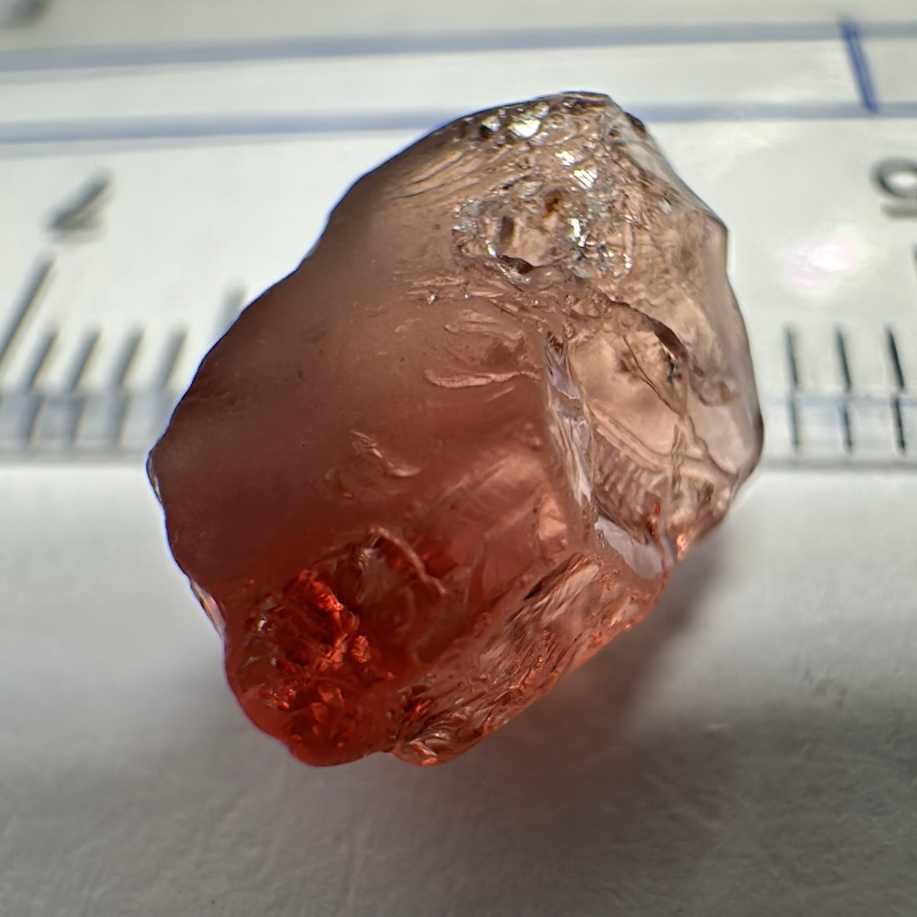 Peach Malaya Garnet, 5.87ct, slight issues on the outside, rest vvs, Unheated Untreated, Umba Valley Tanzania