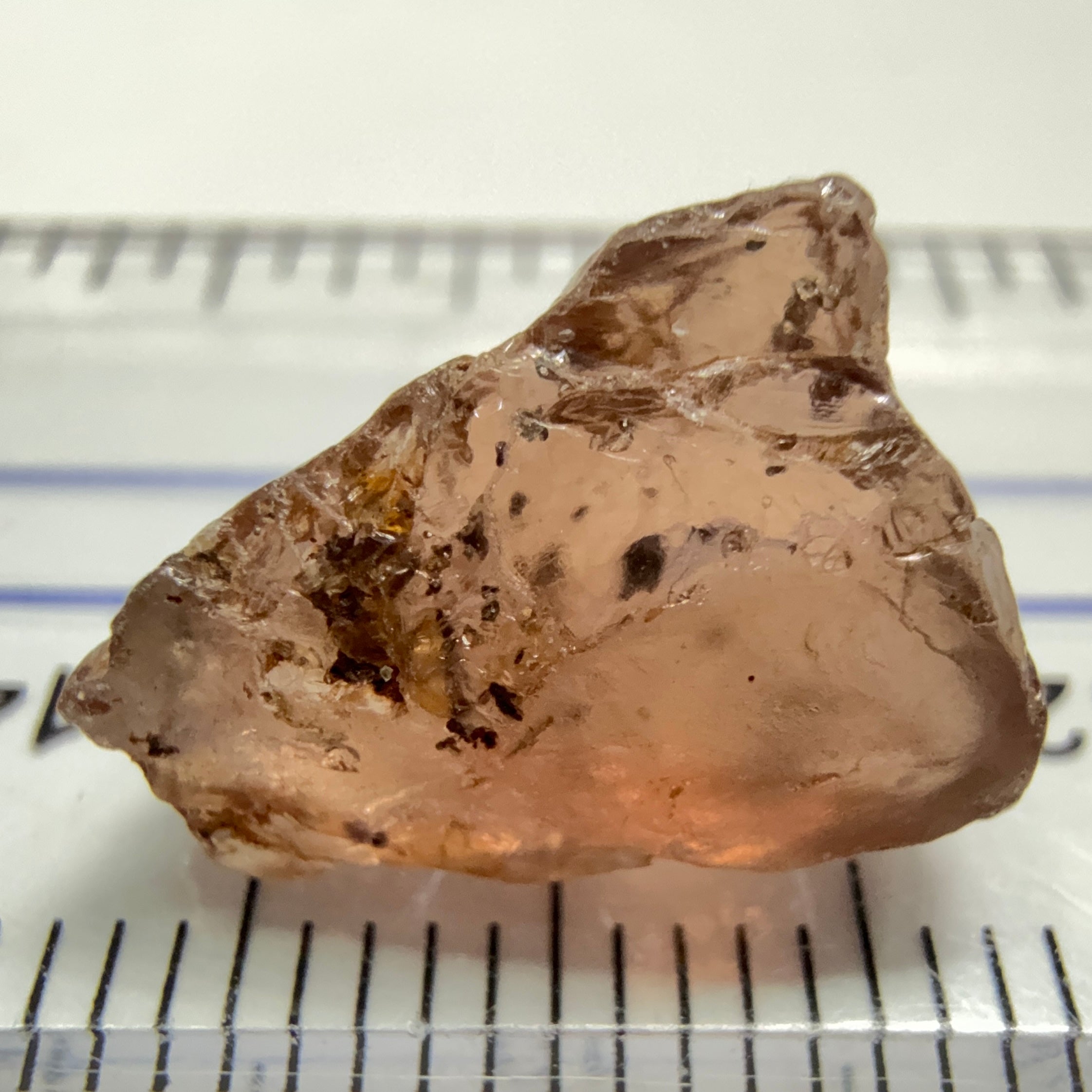 Peach Malaya Garnet, 8.75ct, spots throughout the stone, Unheated Untreated, Umba Valley Tanzania