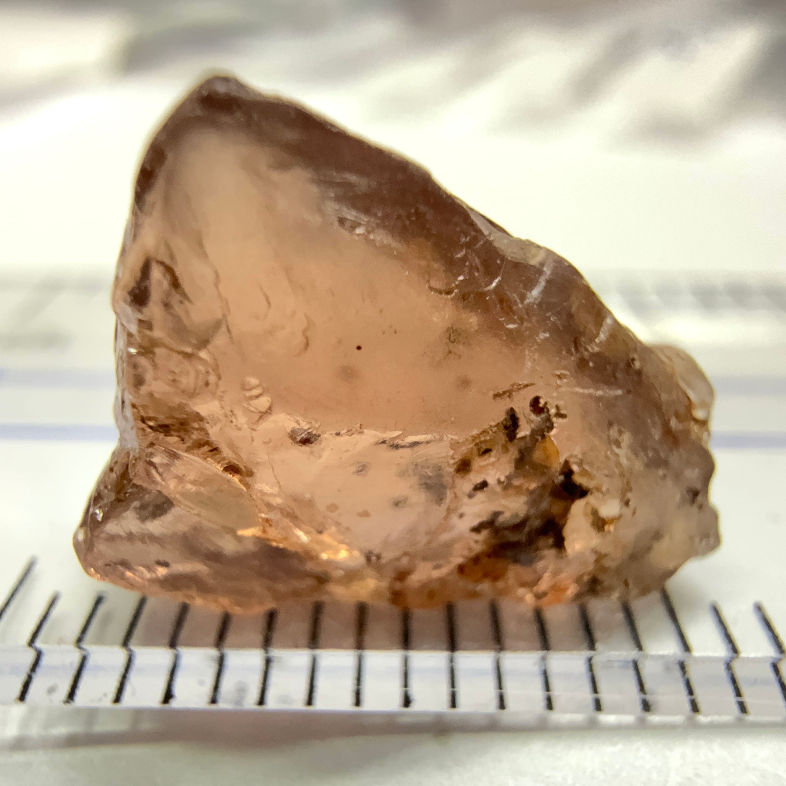 Peach Malaya Garnet, 8.75ct, spots throughout the stone, Unheated Untreated, Umba Valley Tanzania