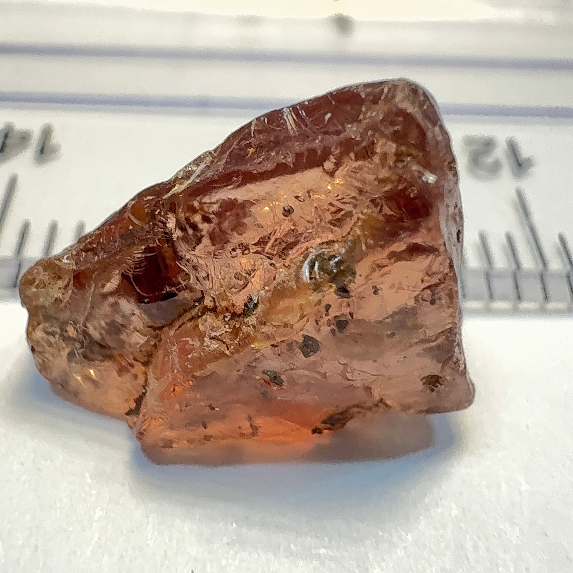 Peach Malaya Garnet, 8.75ct, spots throughout the stone, Unheated Untreated, Umba Valley Tanzania