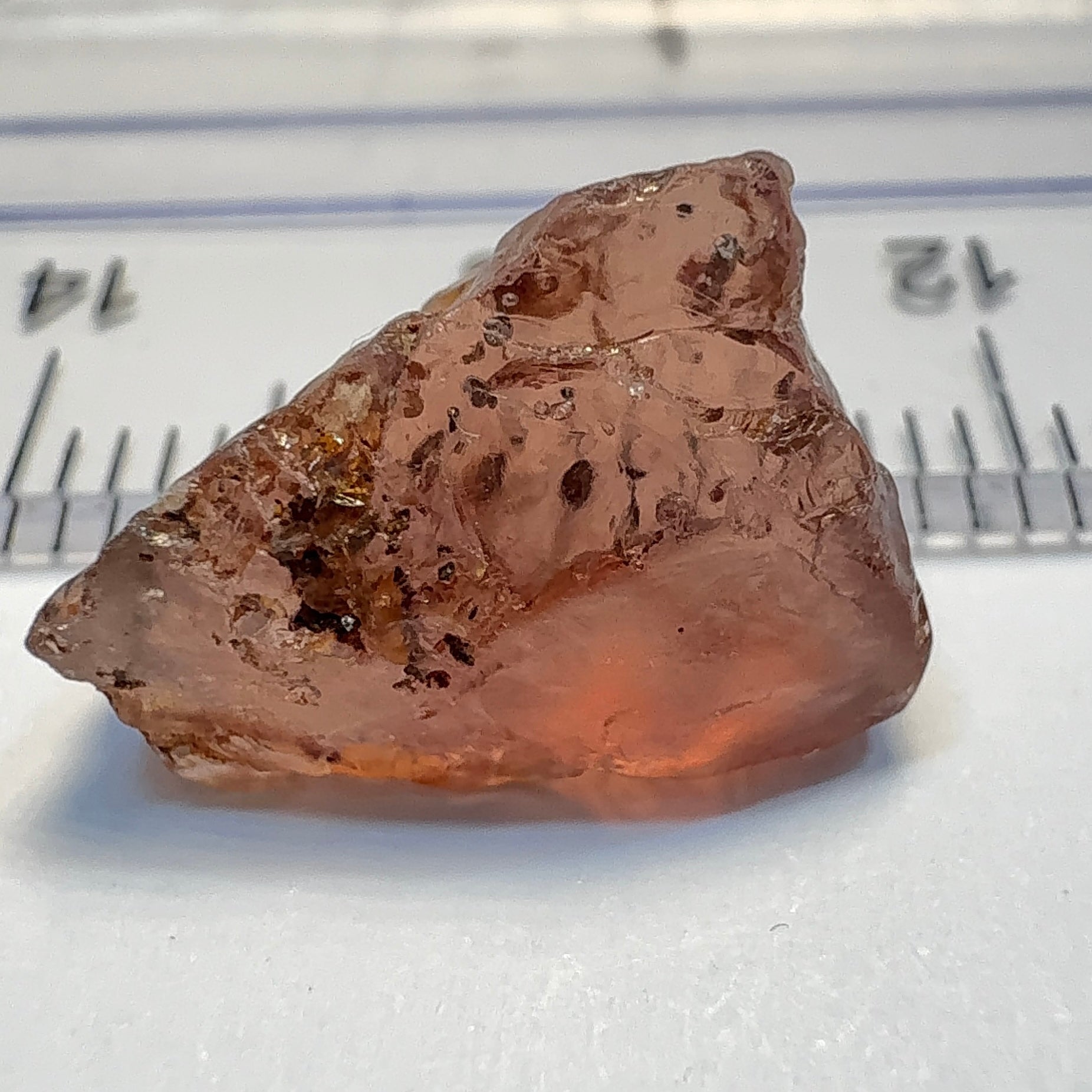 Peach Malaya Garnet, 8.75ct, spots throughout the stone, Unheated Untreated, Umba Valley Tanzania