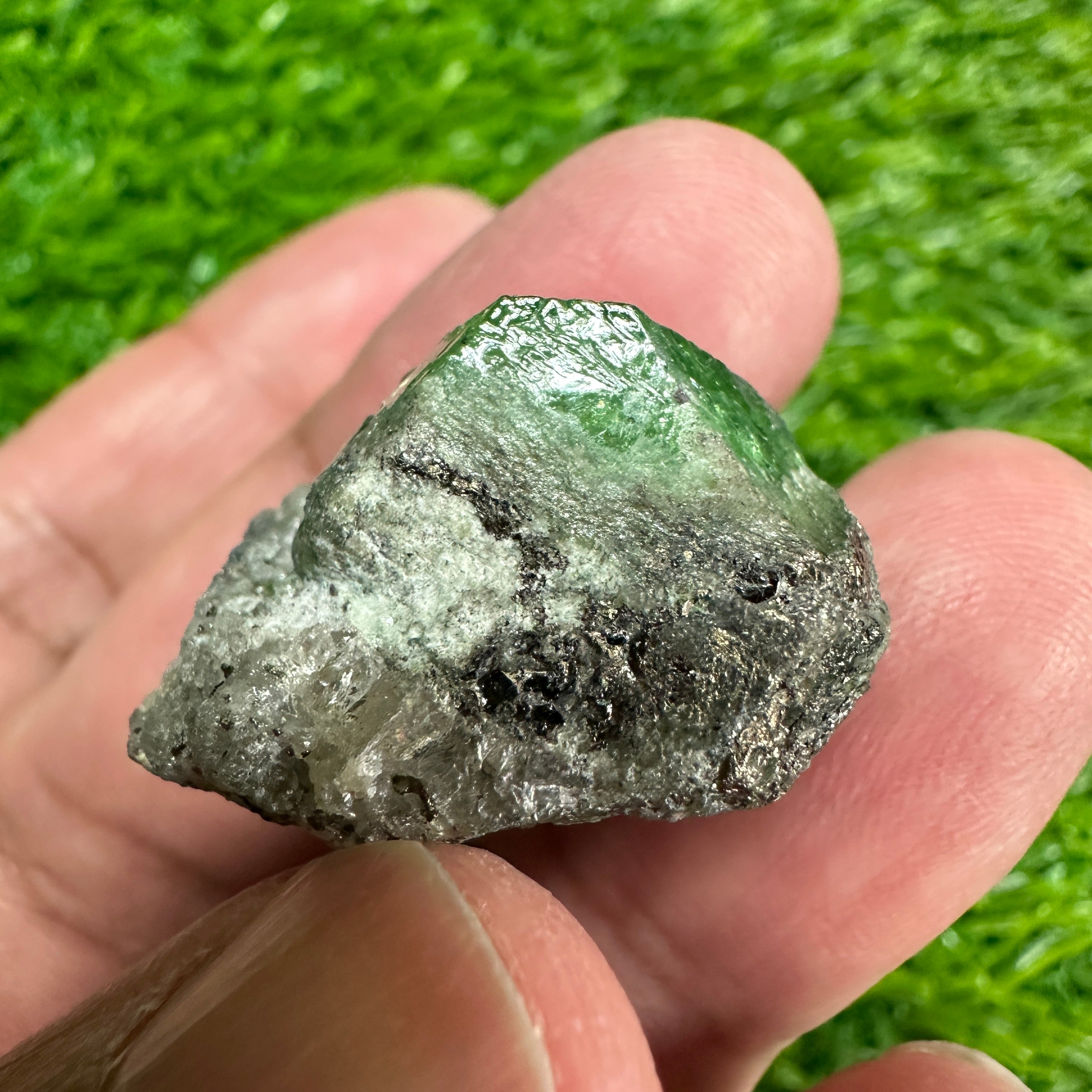 Tsavorite Garnet Crystal on Matrix, 13.90gm, Merelani, Tanzania, Untreated Unheated