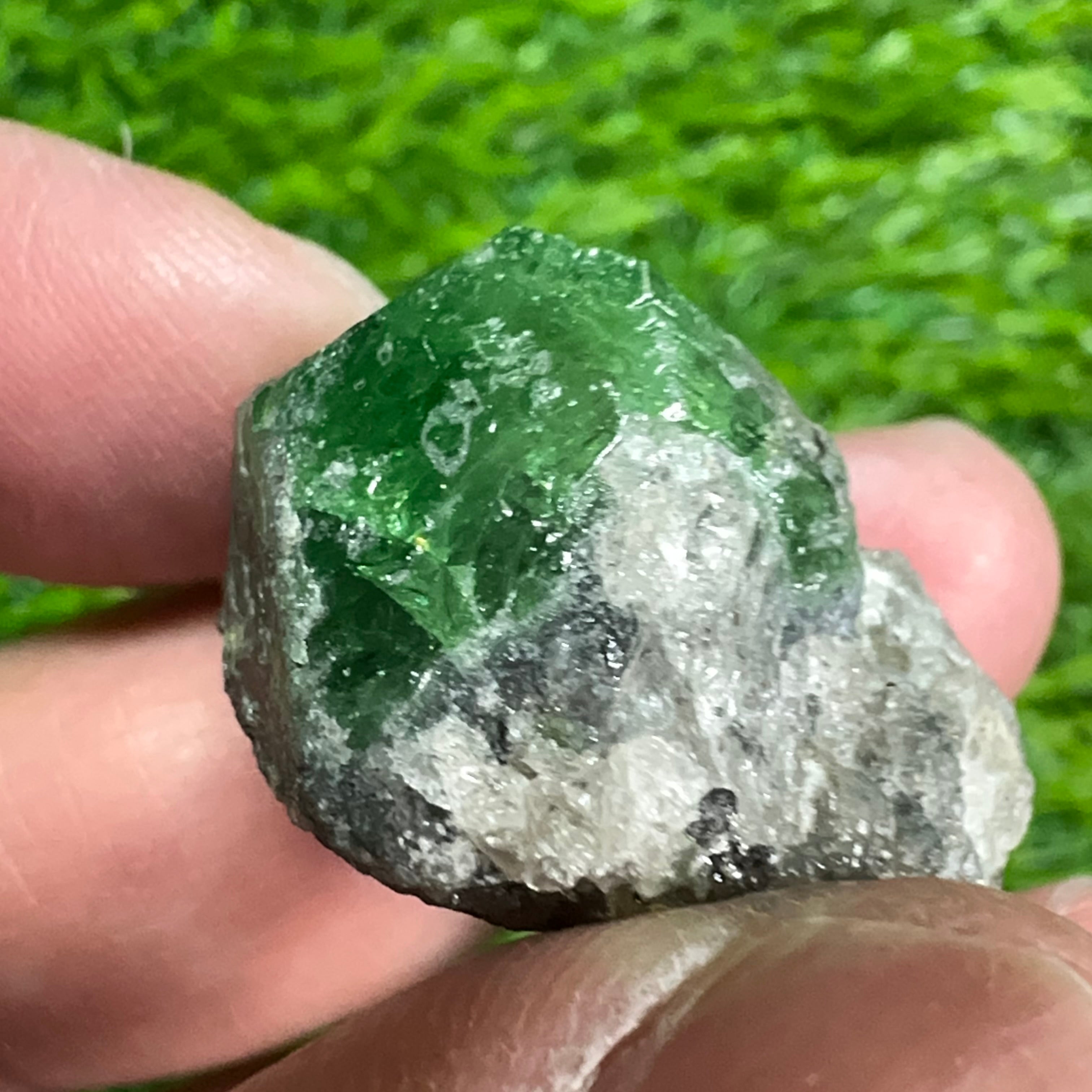 Tsavorite Garnet Crystal on Matrix, 13.90gm, Merelani, Tanzania, Untreated Unheated