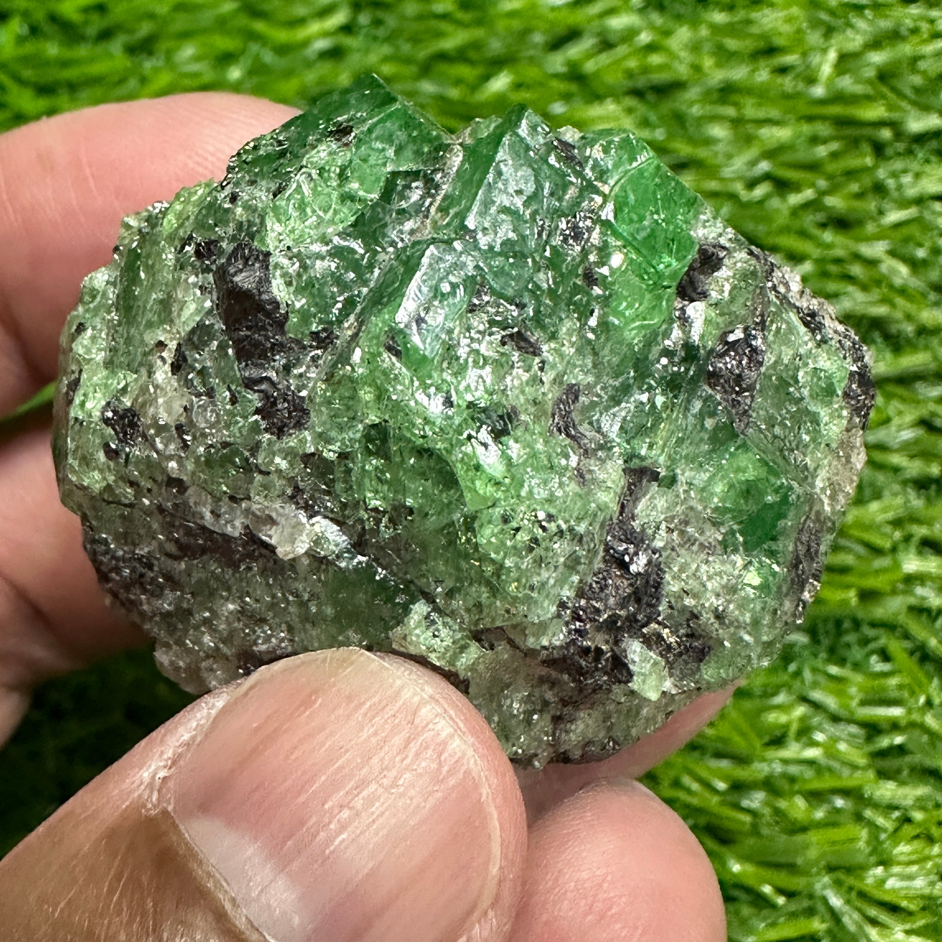 Tsavorite Garnet Crystal on Matrix, 94.20gm, Merelani, Tanzania, Untreated Unheated