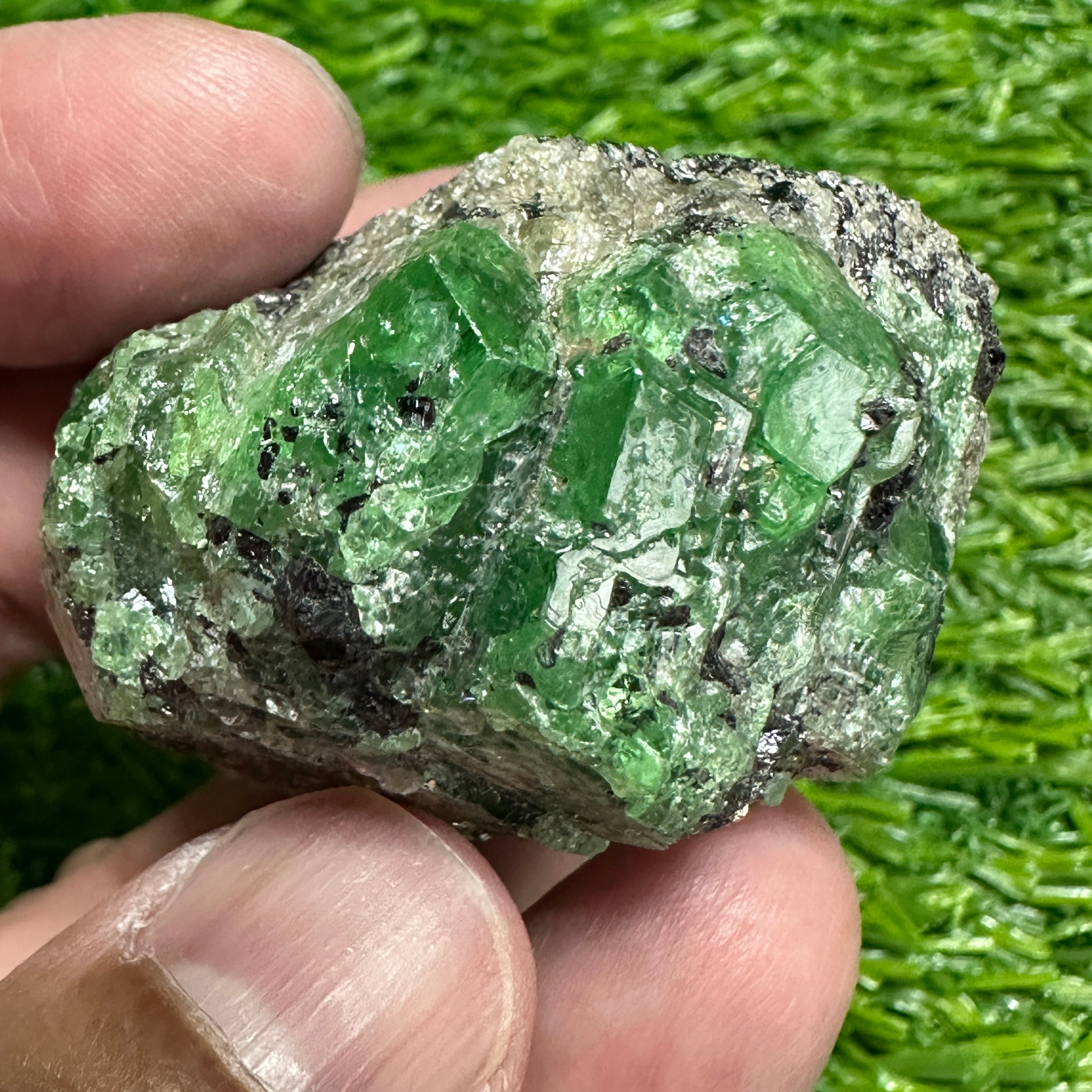 Tsavorite Garnet Crystal on Matrix, 94.20gm, Merelani, Tanzania, Untreated Unheated