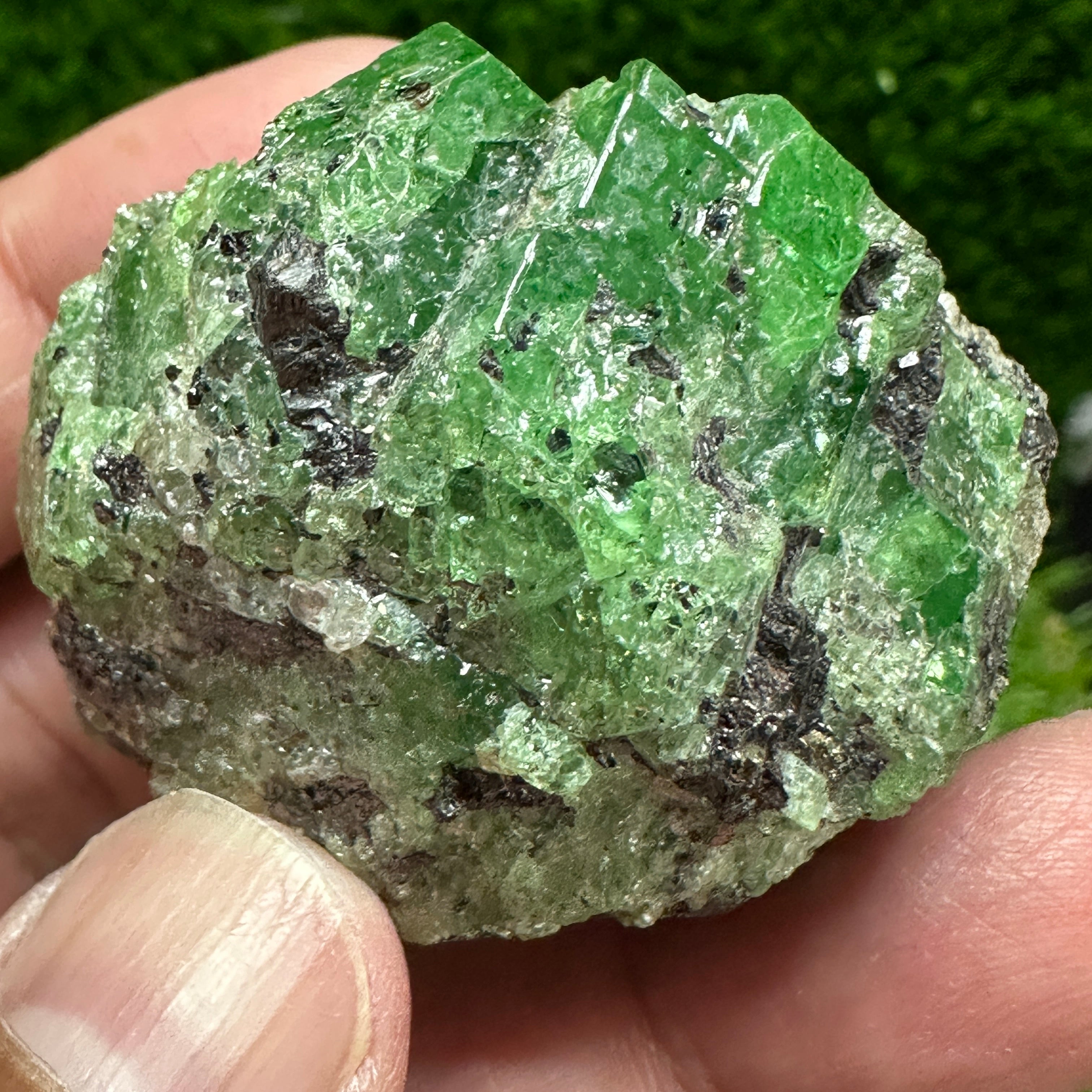 Tsavorite Garnet Crystal on Matrix, 94.20gm, Merelani, Tanzania, Untreated Unheated