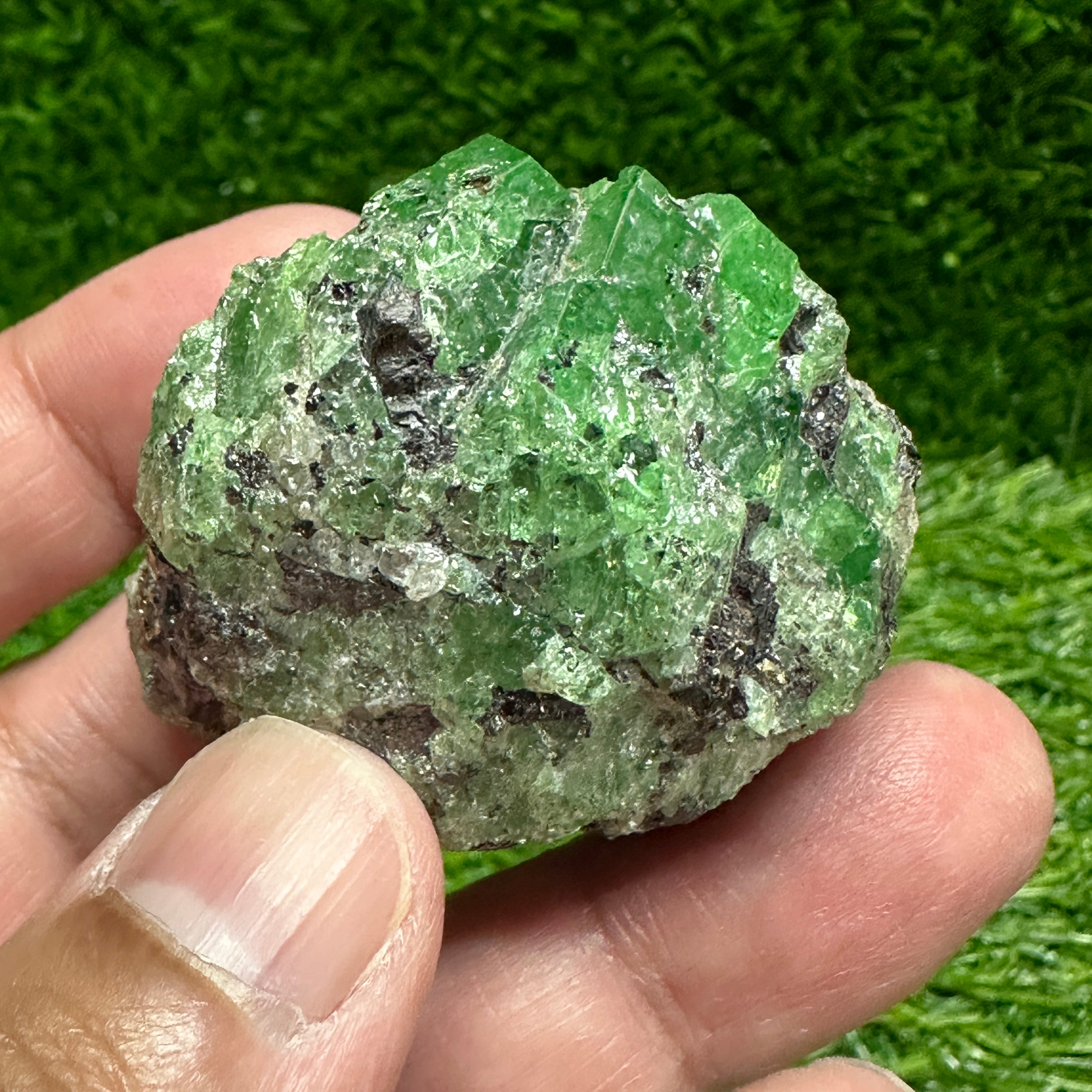 Tsavorite Garnet Crystal on Matrix, 94.20gm, Merelani, Tanzania, Untreated Unheated