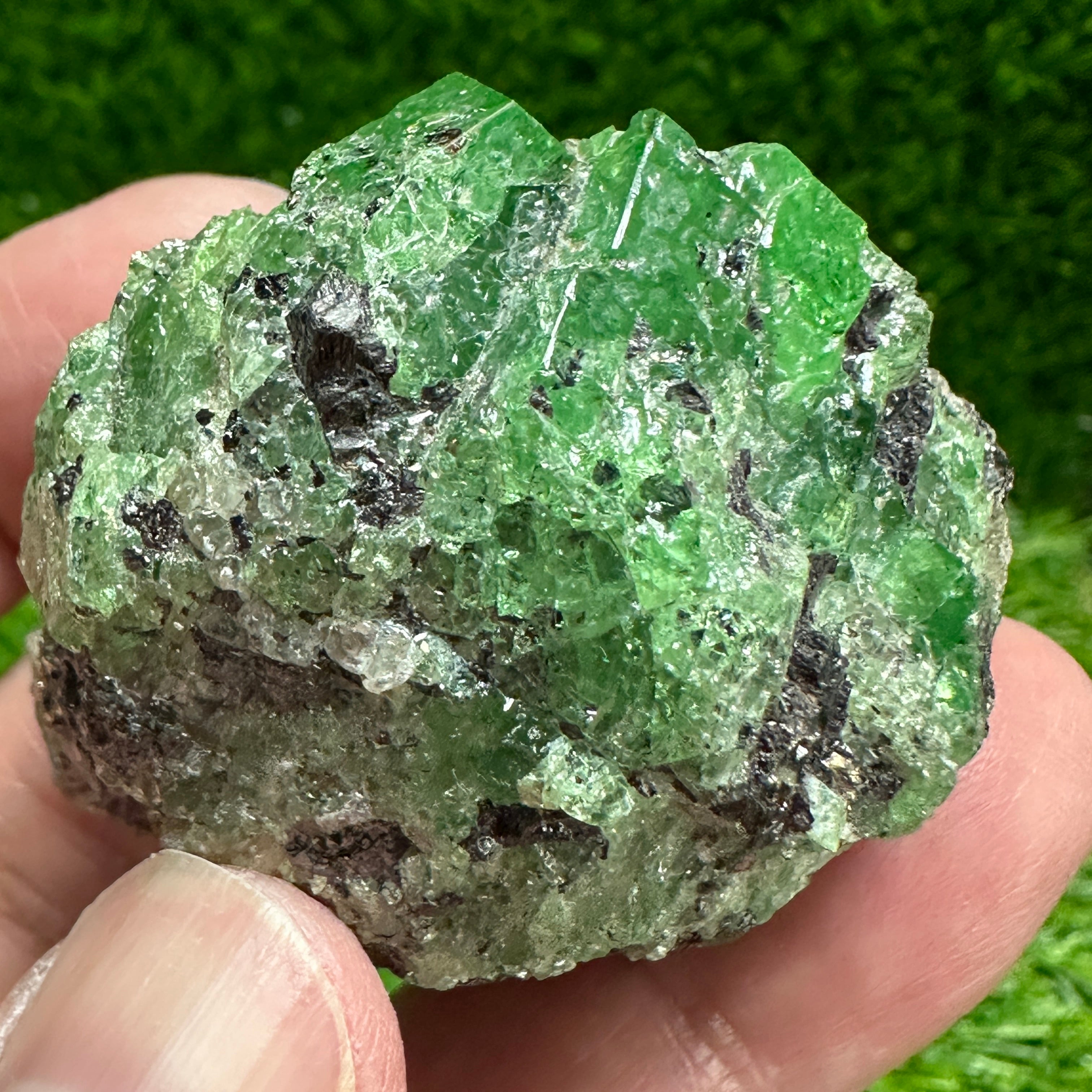 Tsavorite Garnet Crystal on Matrix, 94.20gm, Merelani, Tanzania, Untreated Unheated