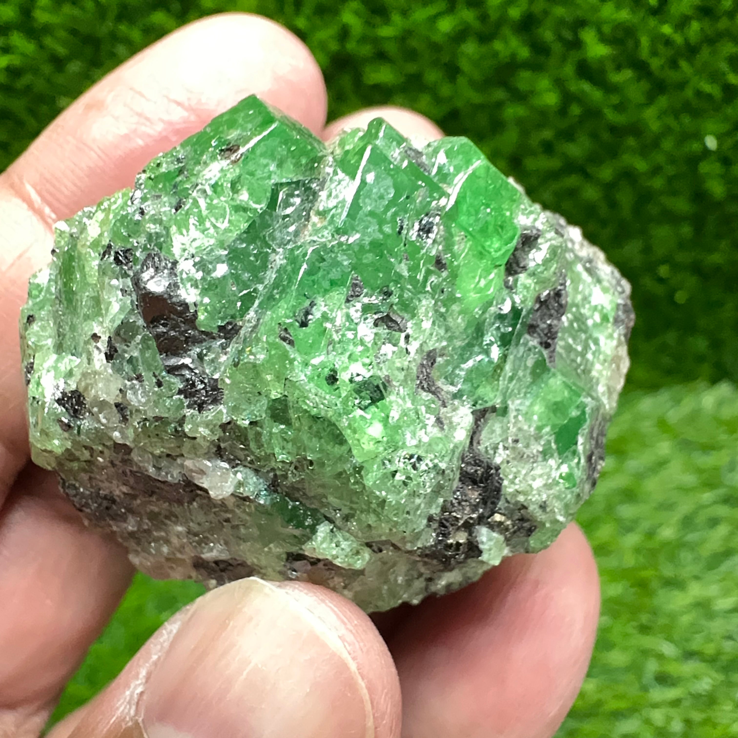 Tsavorite Garnet Crystal on Matrix, 94.20gm, Merelani, Tanzania, Untreated Unheated