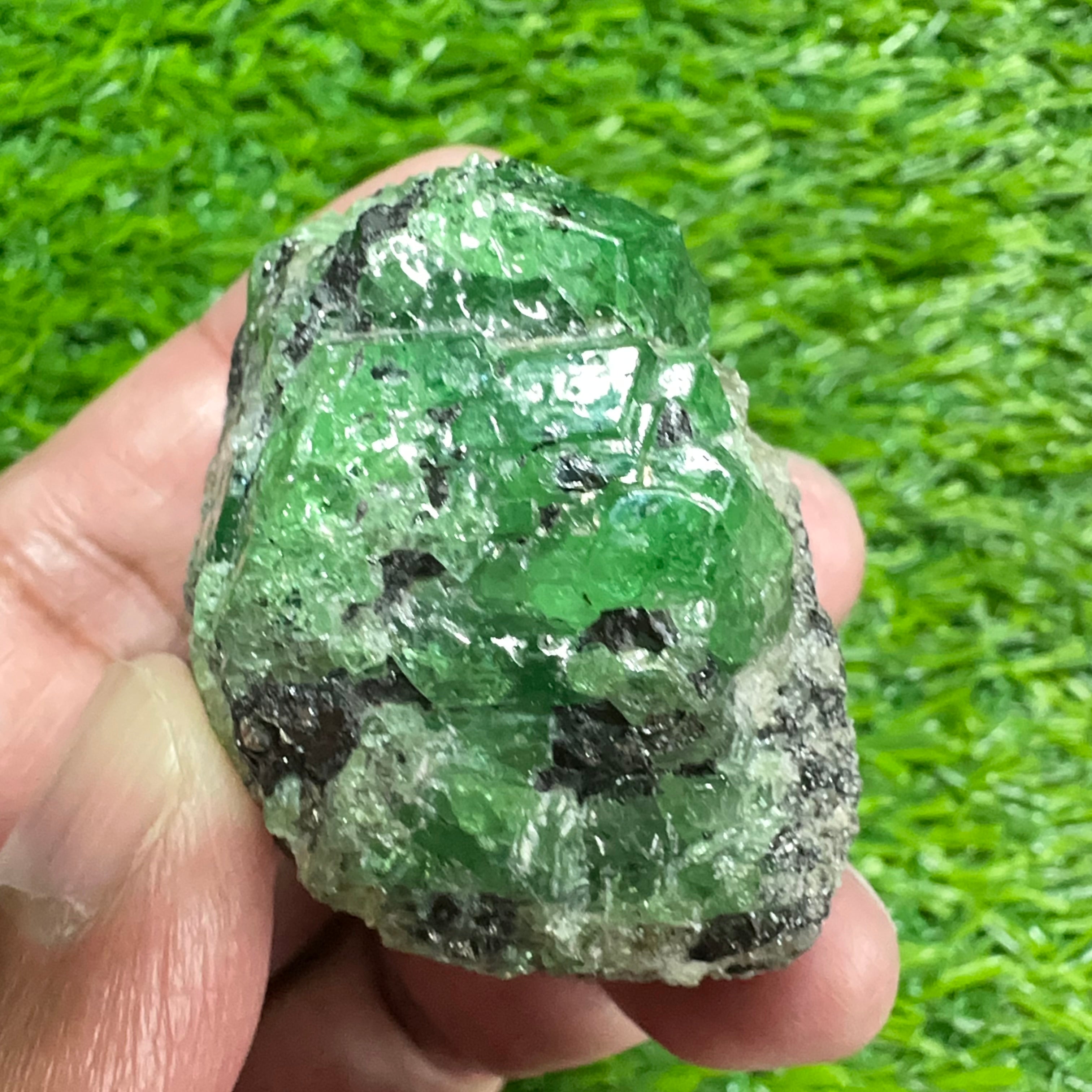 Tsavorite Garnet Crystal on Matrix, 94.20gm, Merelani, Tanzania, Untreated Unheated