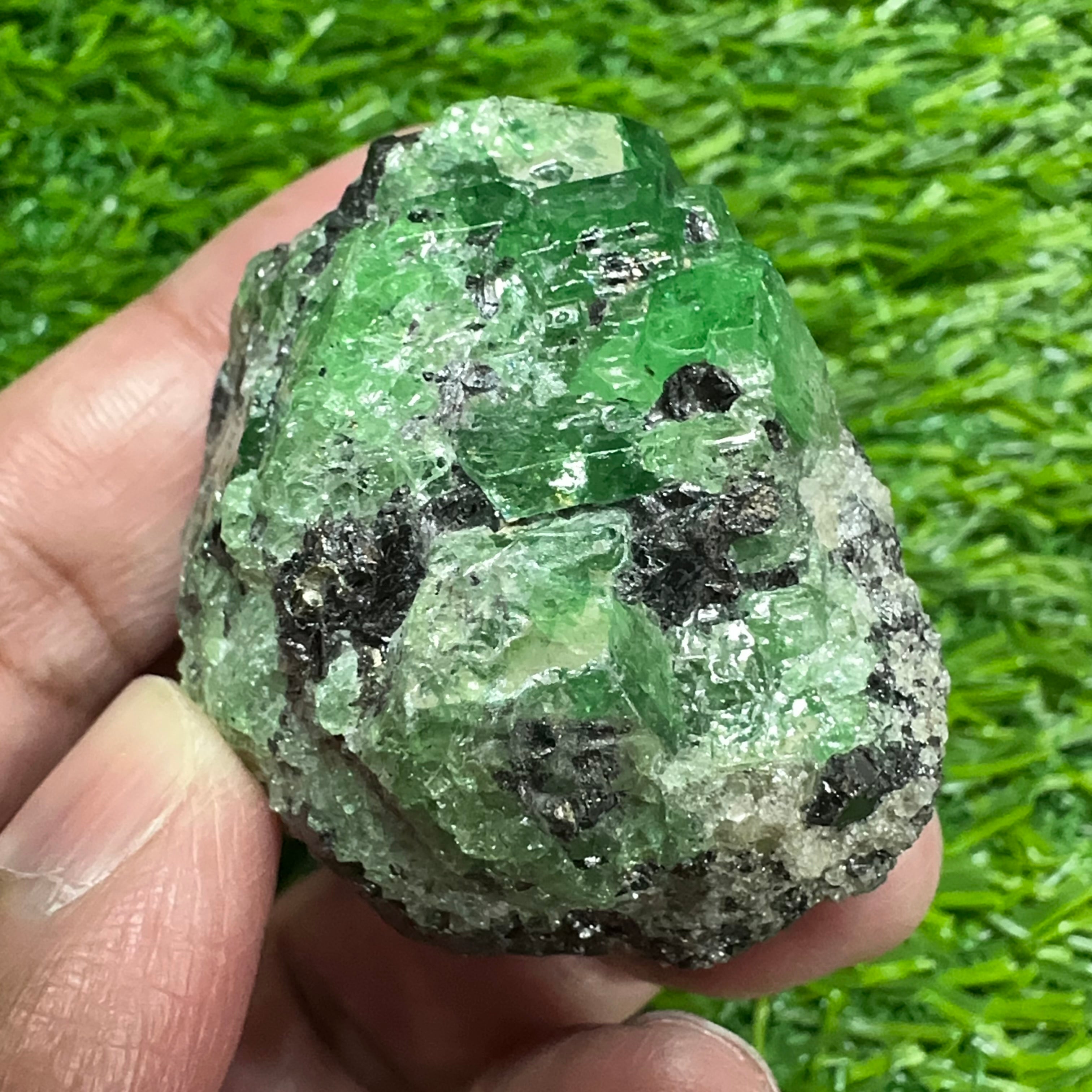 Tsavorite Garnet Crystal on Matrix, 94.20gm, Merelani, Tanzania, Untreated Unheated