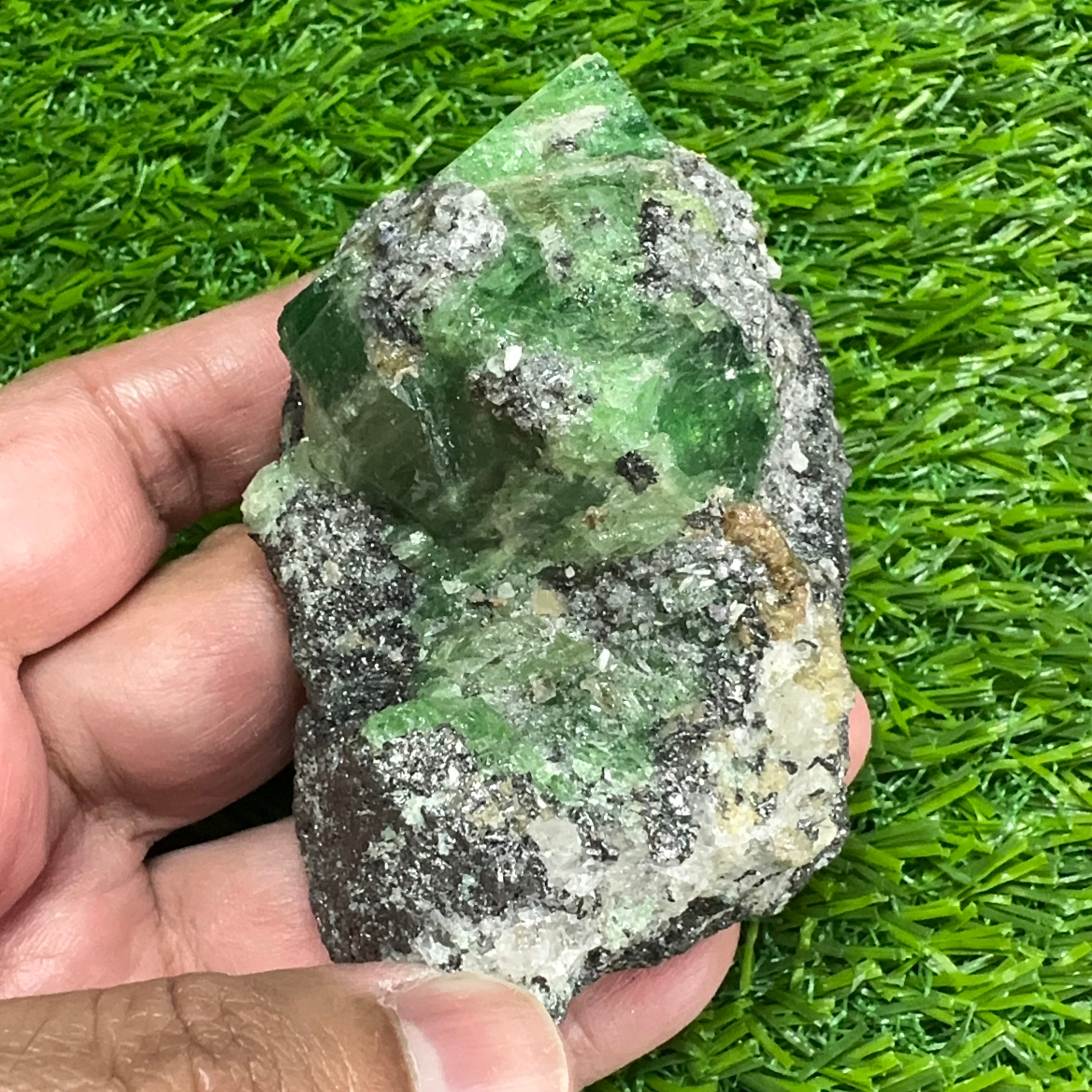 Tsavorite Garnet Crystal on Matrix, 247gm, Merelani, Tanzania, Untreated Unheated