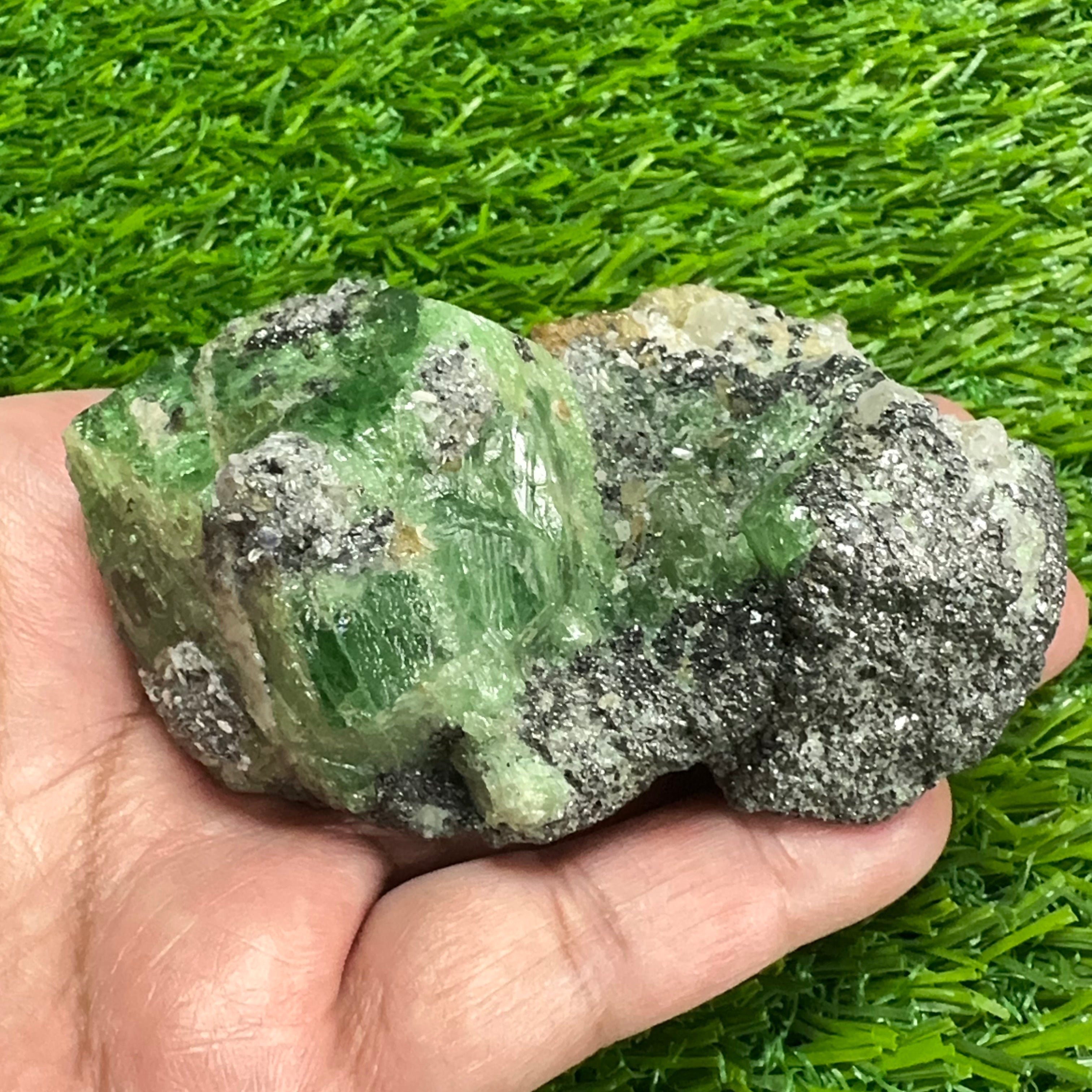 Tsavorite Garnet Crystal on Matrix, 247gm, Merelani, Tanzania, Untreated Unheated