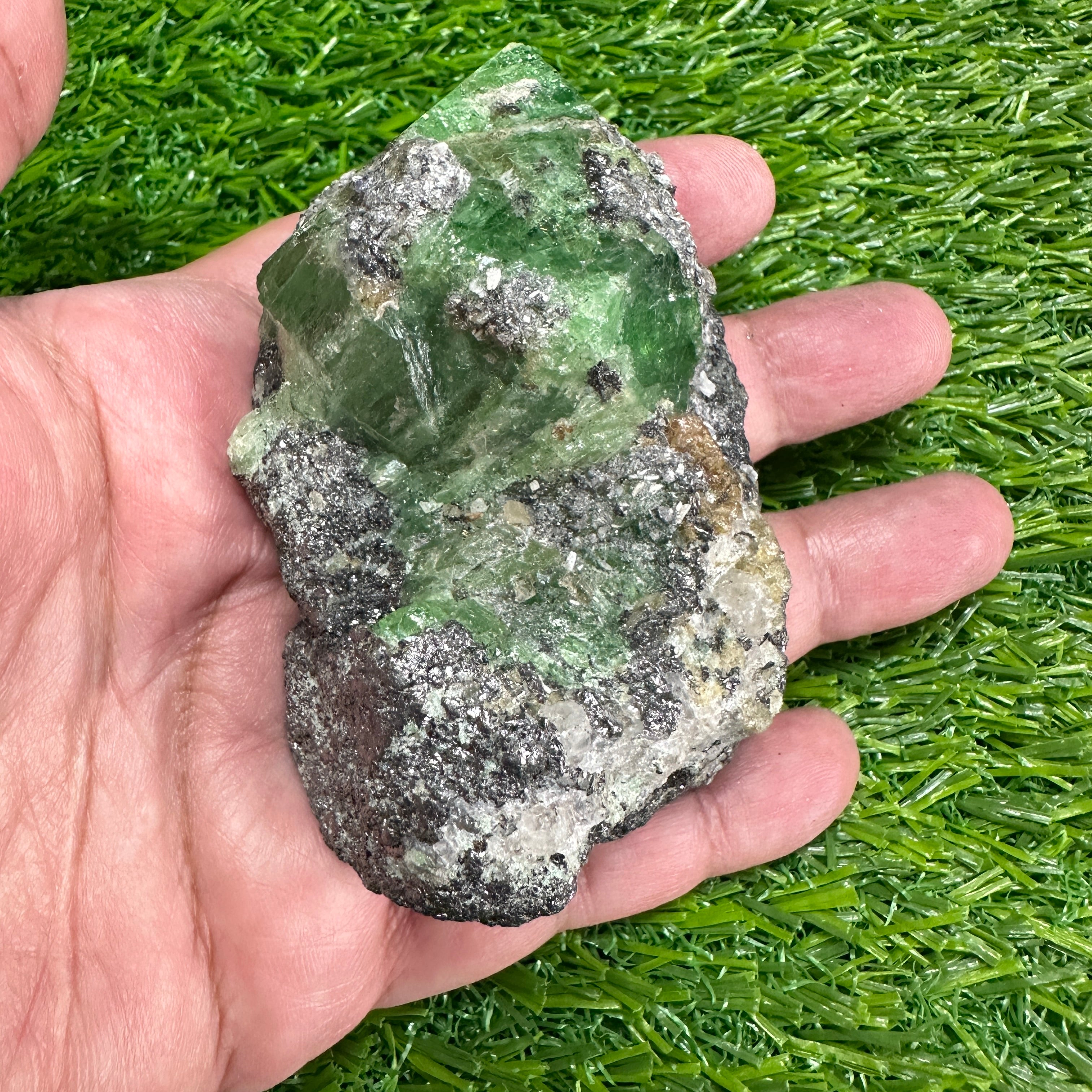 Tsavorite Garnet Crystal on Matrix, 247gm, Merelani, Tanzania, Untreated Unheated