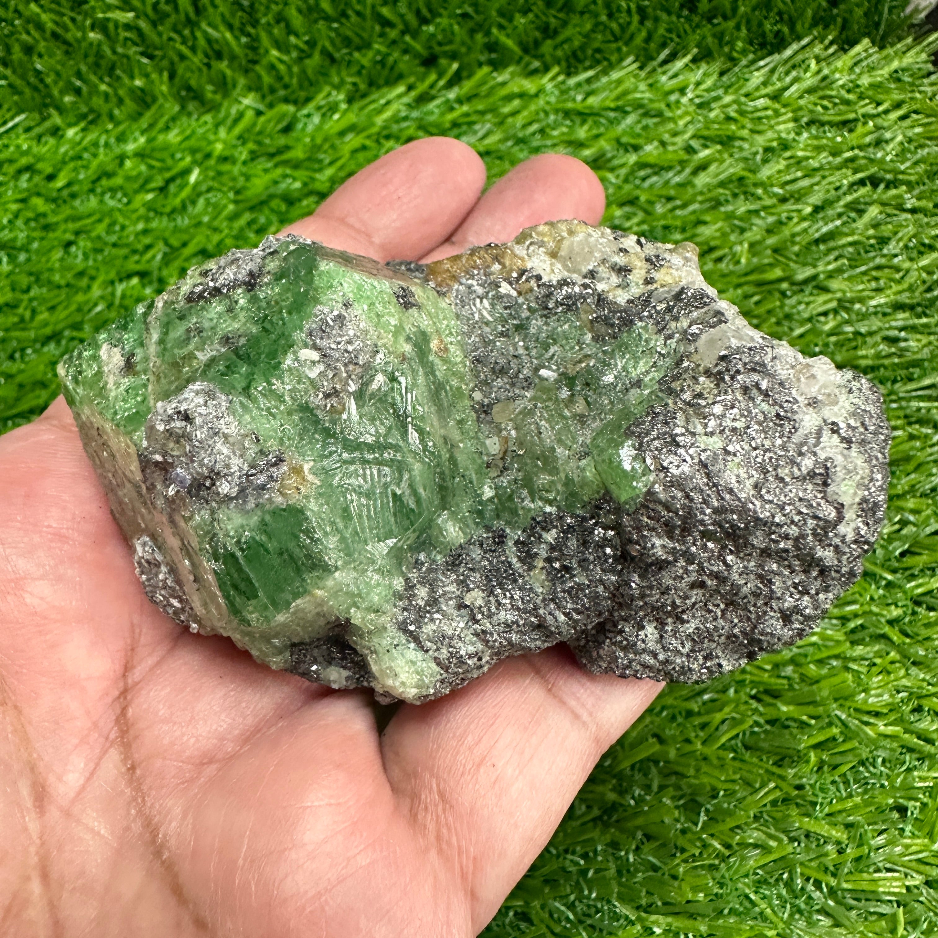 Tsavorite Garnet Crystal on Matrix, 247gm, Merelani, Tanzania, Untreated Unheated