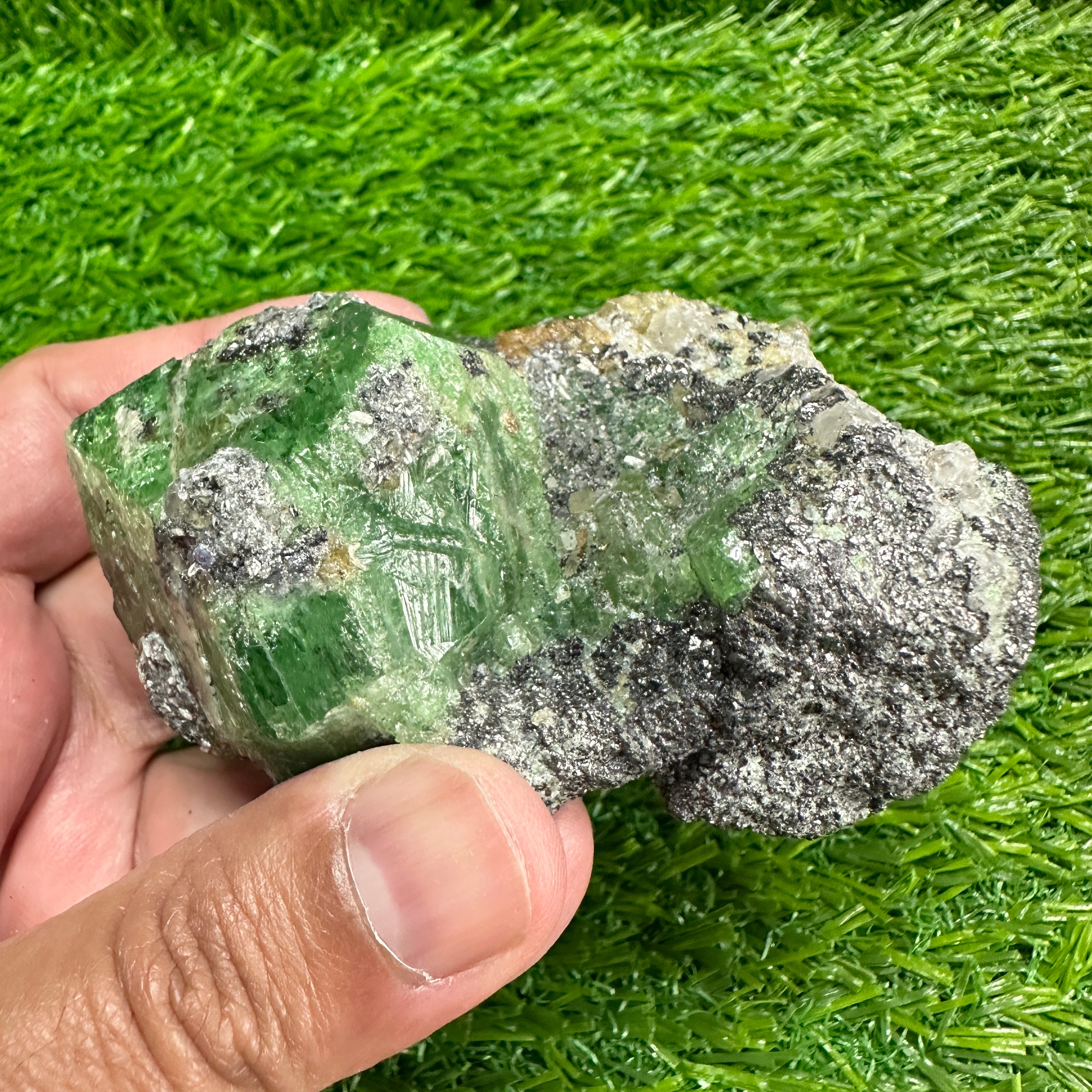 Tsavorite Garnet Crystal on Matrix, 247gm, Merelani, Tanzania, Untreated Unheated