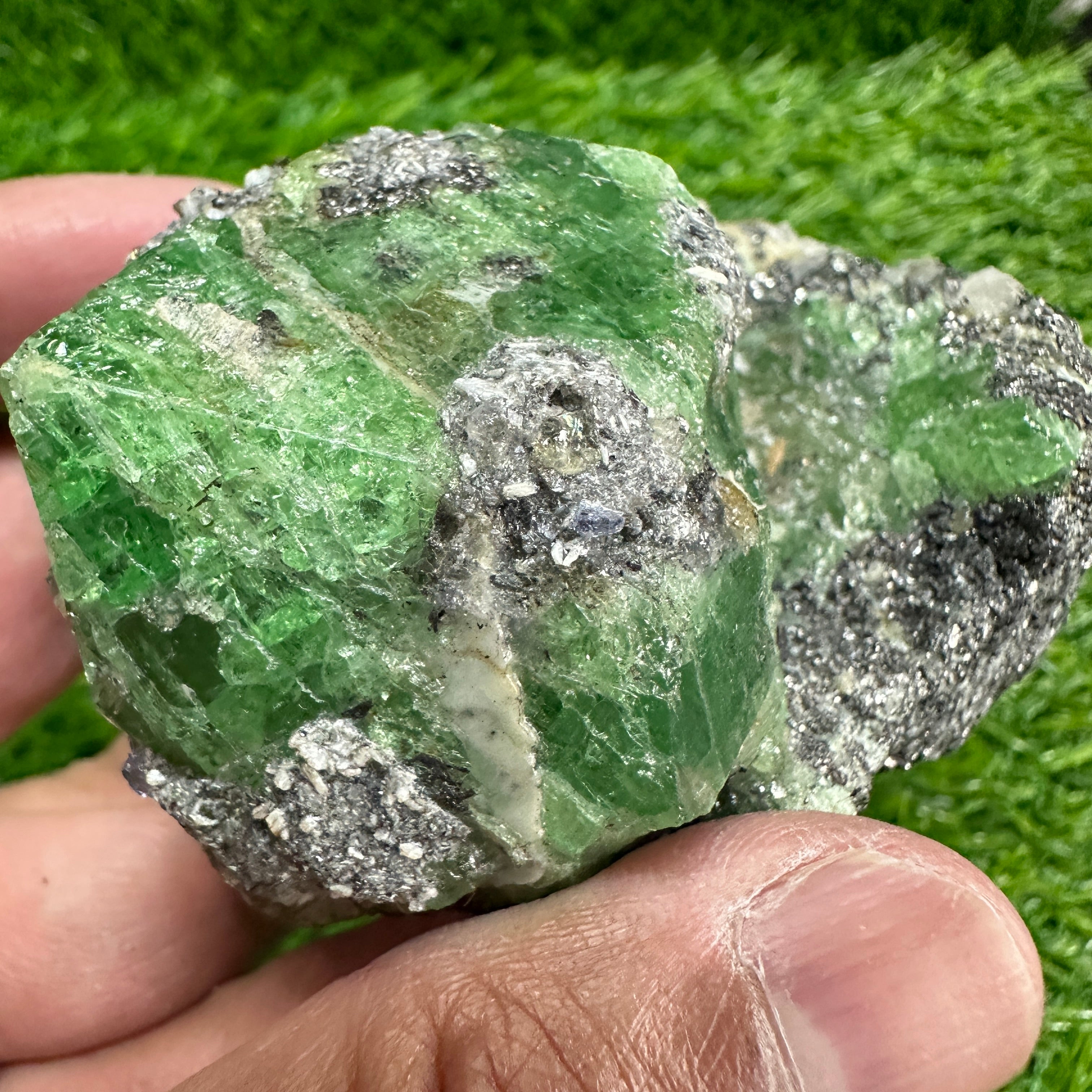 Tsavorite Garnet Crystal on Matrix, 247gm, Merelani, Tanzania, Untreated Unheated