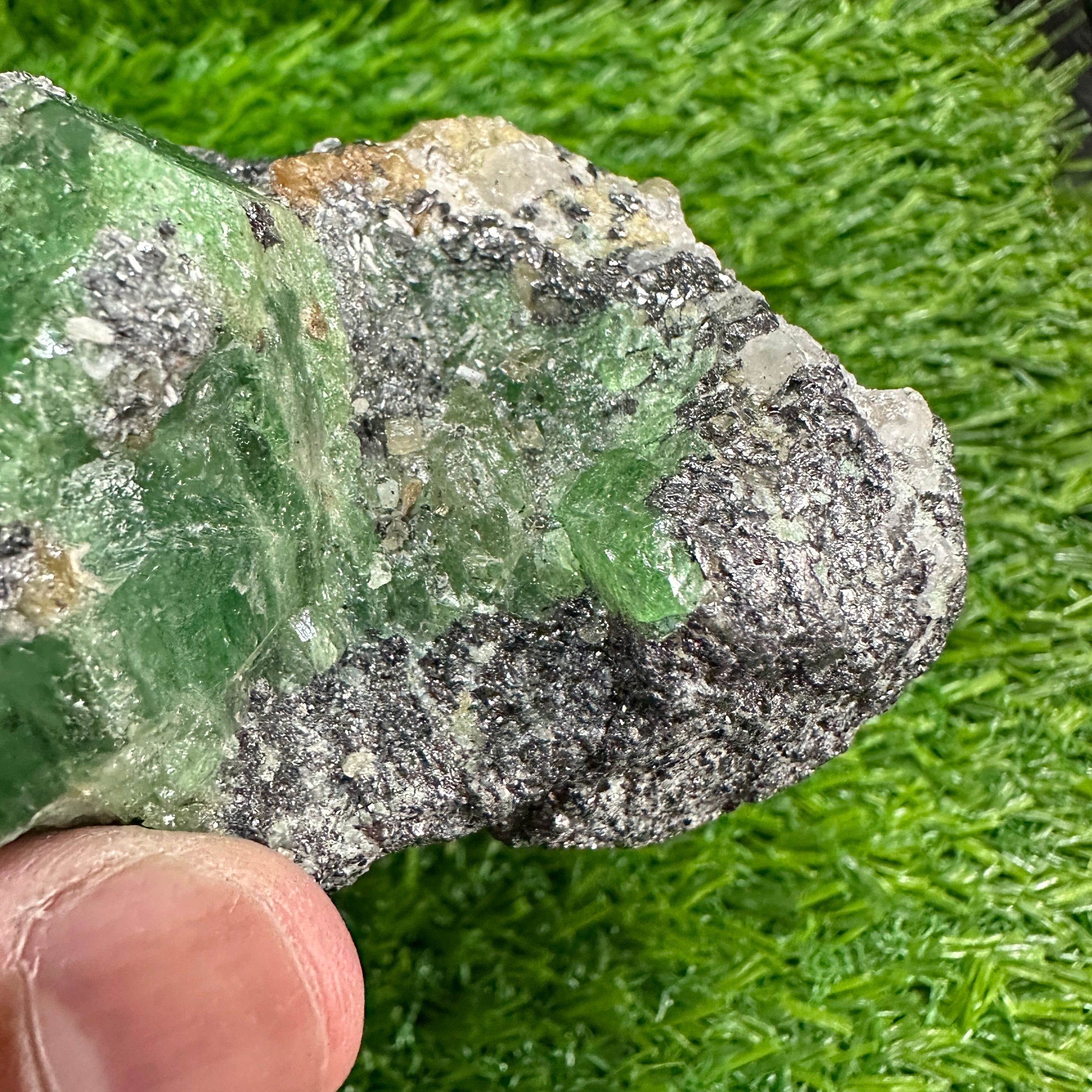 Tsavorite Garnet Crystal on Matrix, 247gm, Merelani, Tanzania, Untreated Unheated