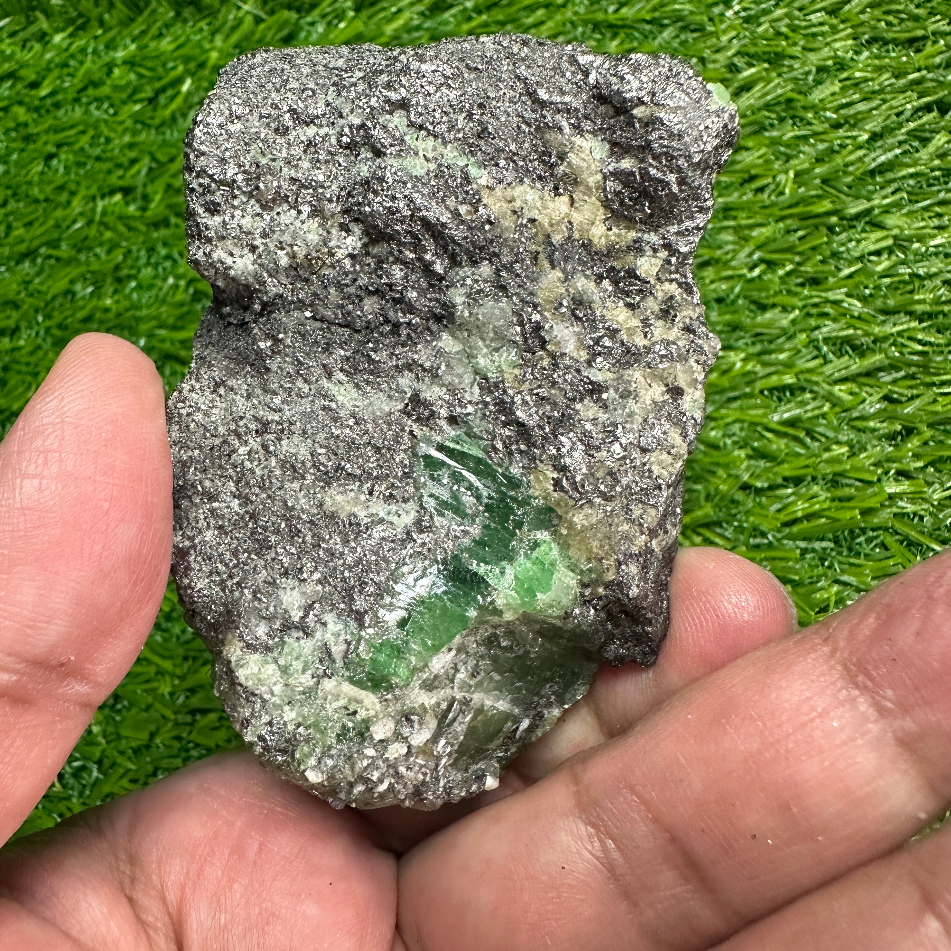 Tsavorite Garnet Crystal on Matrix, 247gm, Merelani, Tanzania, Untreated Unheated