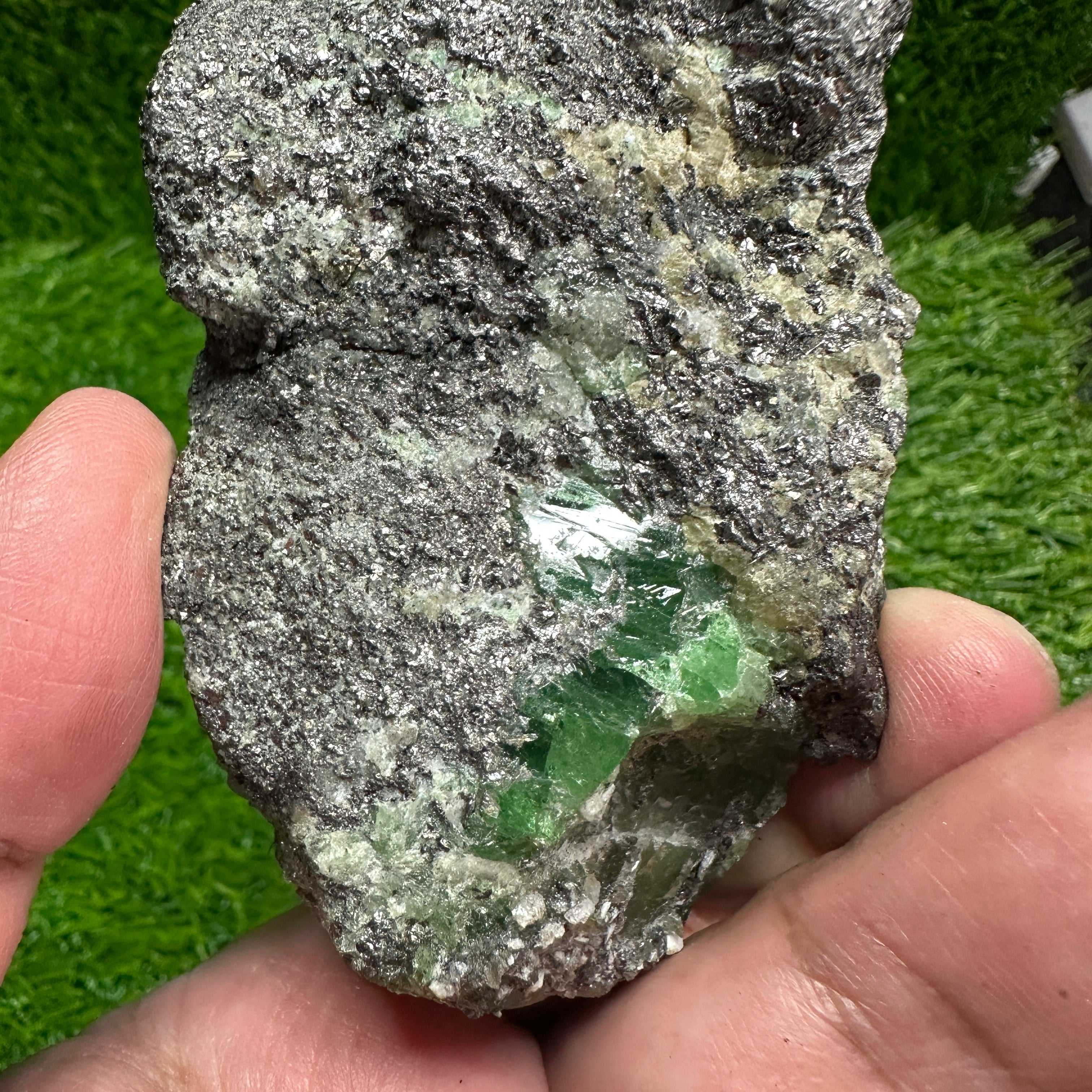 Tsavorite Garnet Crystal on Matrix, 247gm, Merelani, Tanzania, Untreated Unheated