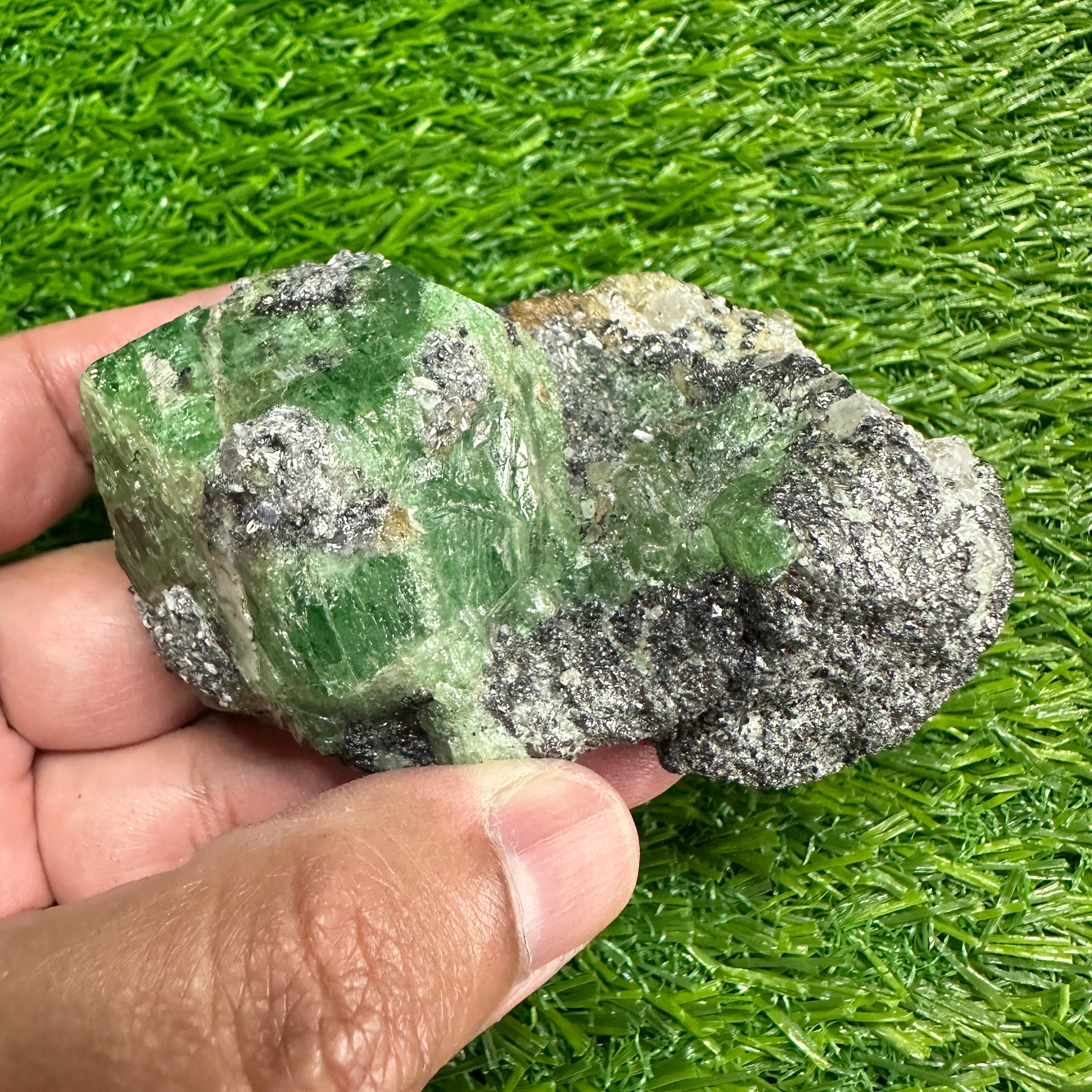 Tsavorite Garnet Crystal on Matrix, 247gm, Merelani, Tanzania, Untreated Unheated