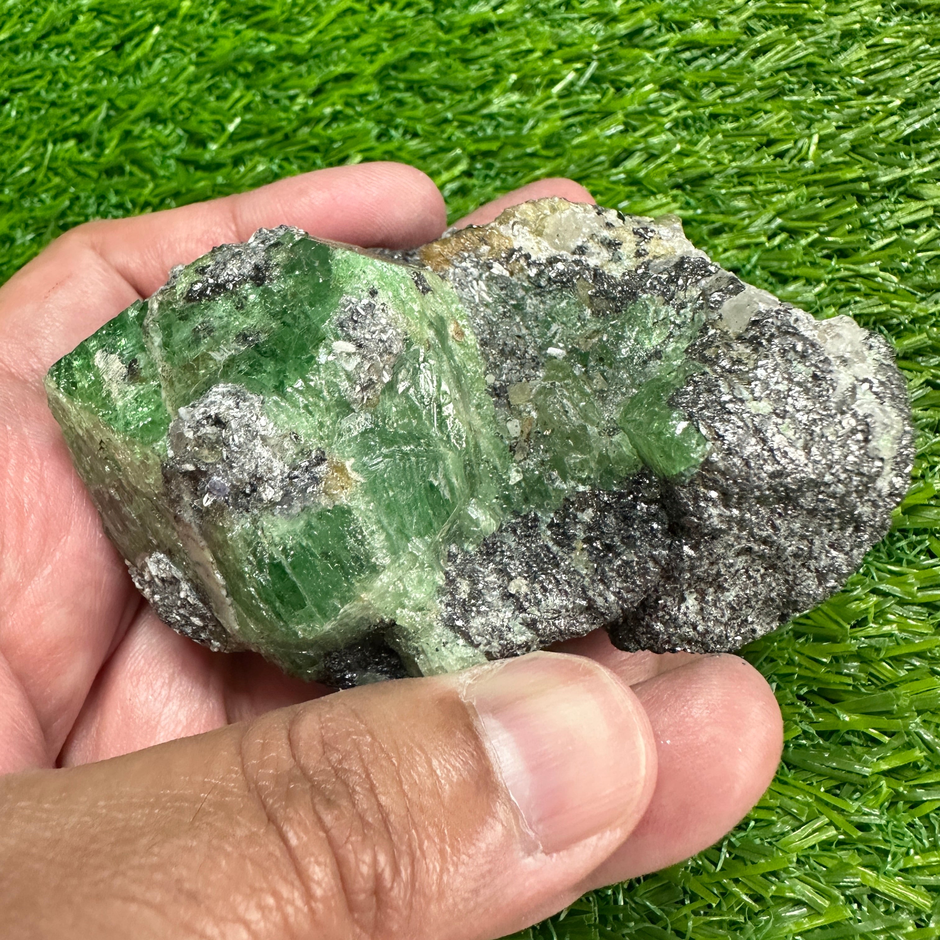 Tsavorite Garnet Crystal on Matrix, 247gm, Merelani, Tanzania, Untreated Unheated