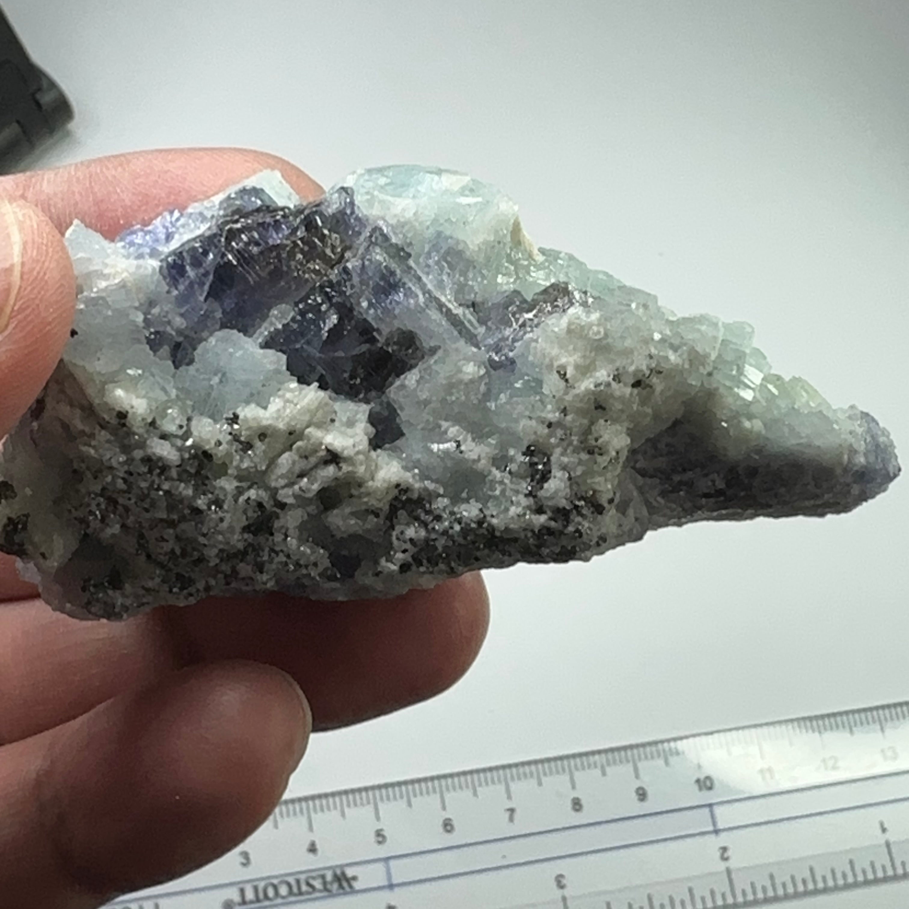 Tanzanite and Prehinite Crystal on Matrix, 96.20gm, Tanzania, Unheated Untreated.