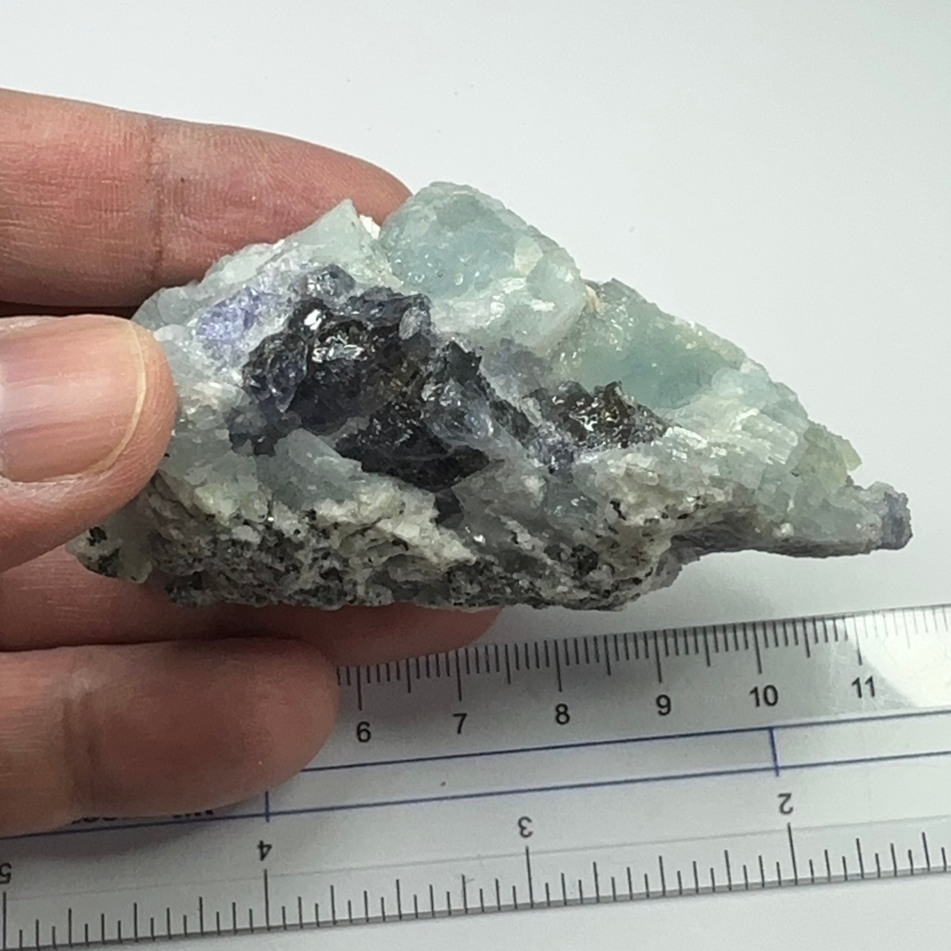 Tanzanite and Prehinite Crystal on Matrix, 96.20gm, Tanzania, Unheated Untreated.