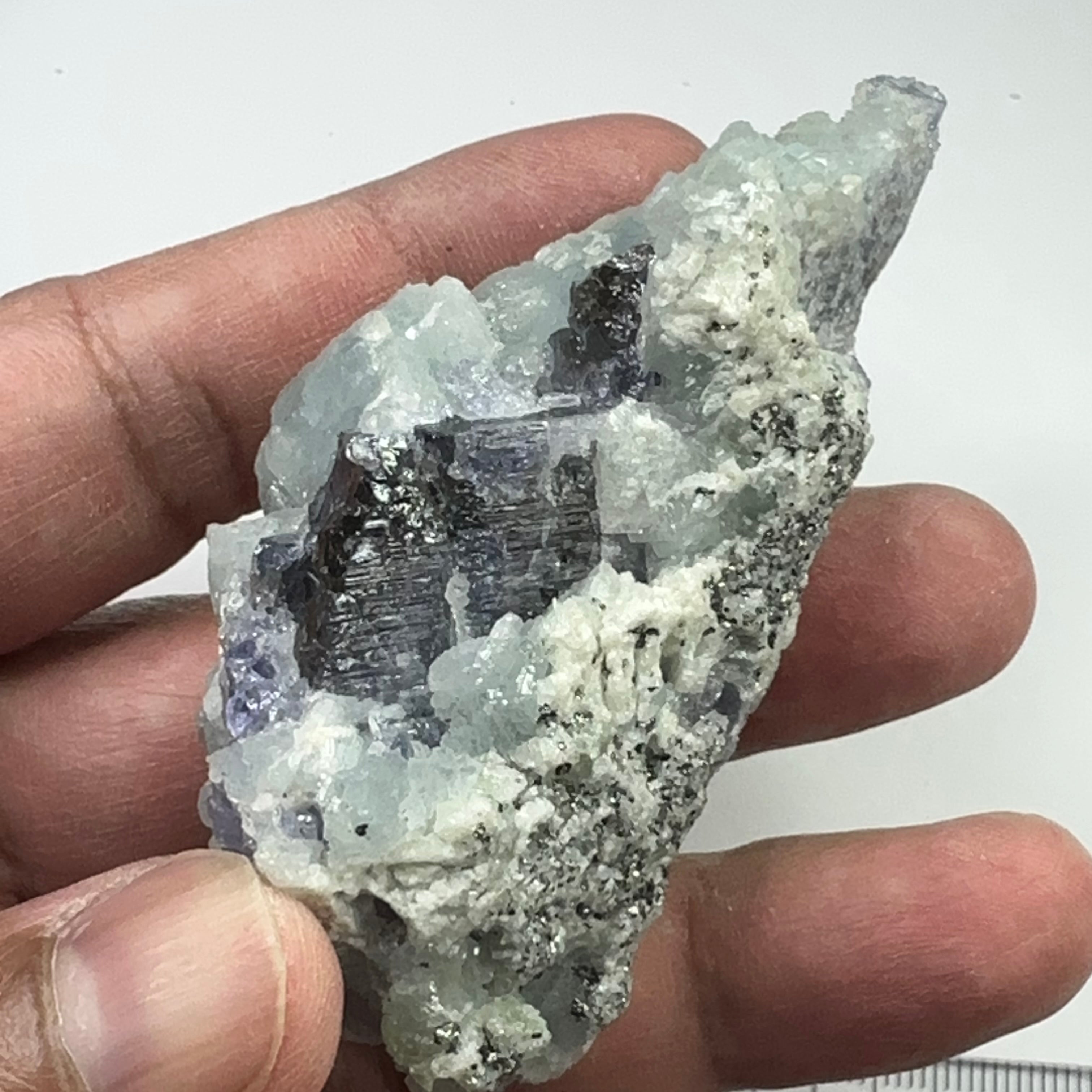 Tanzanite and Prehinite Crystal on Matrix, 96.20gm, Tanzania, Unheated Untreated.