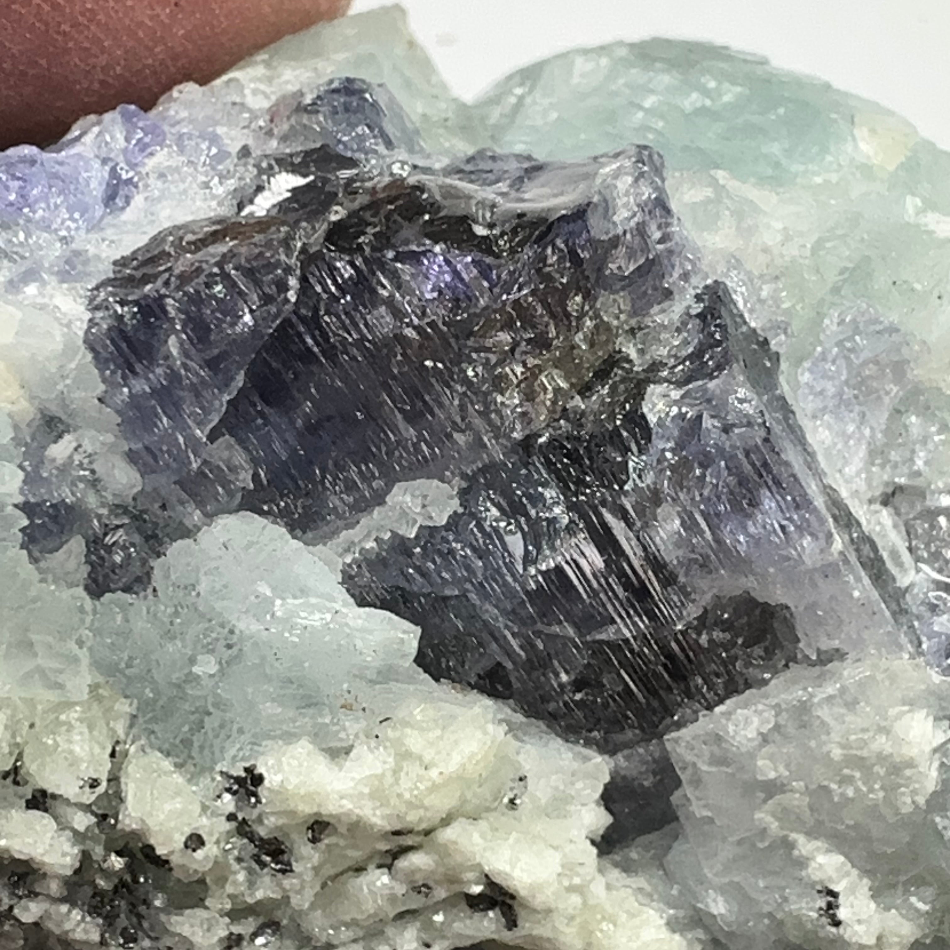 Tanzanite and Prehinite Crystal on Matrix, 96.20gm, Tanzania, Unheated Untreated.