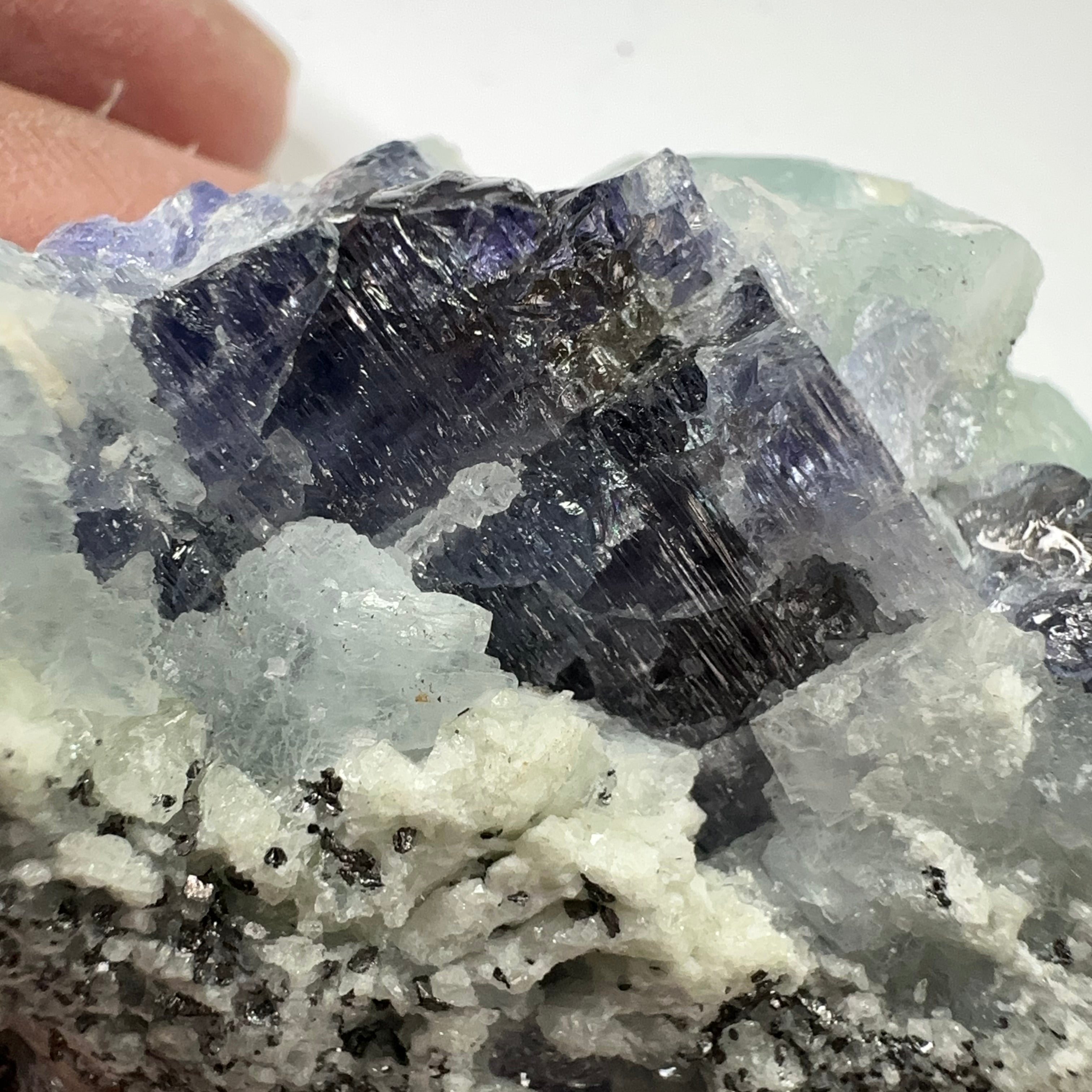 Tanzanite and Prehinite Crystal on Matrix, 96.20gm, Tanzania, Unheated Untreated.