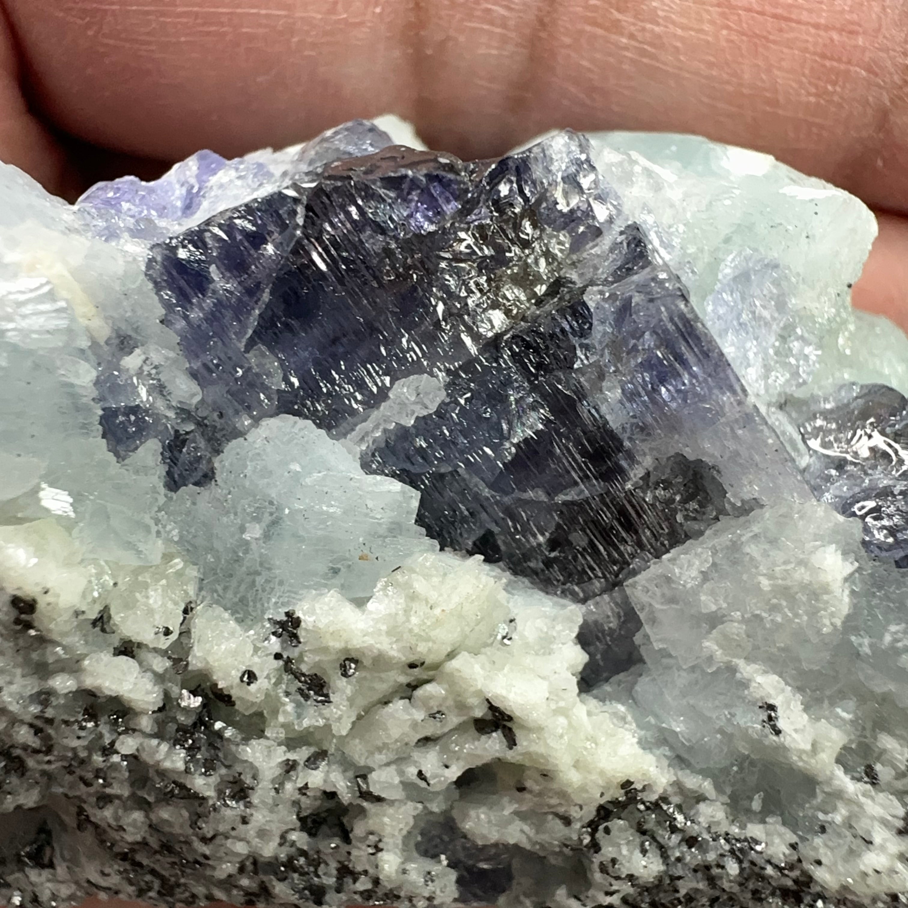 Tanzanite and Prehinite Crystal on Matrix, 96.20gm, Tanzania, Unheated Untreated.