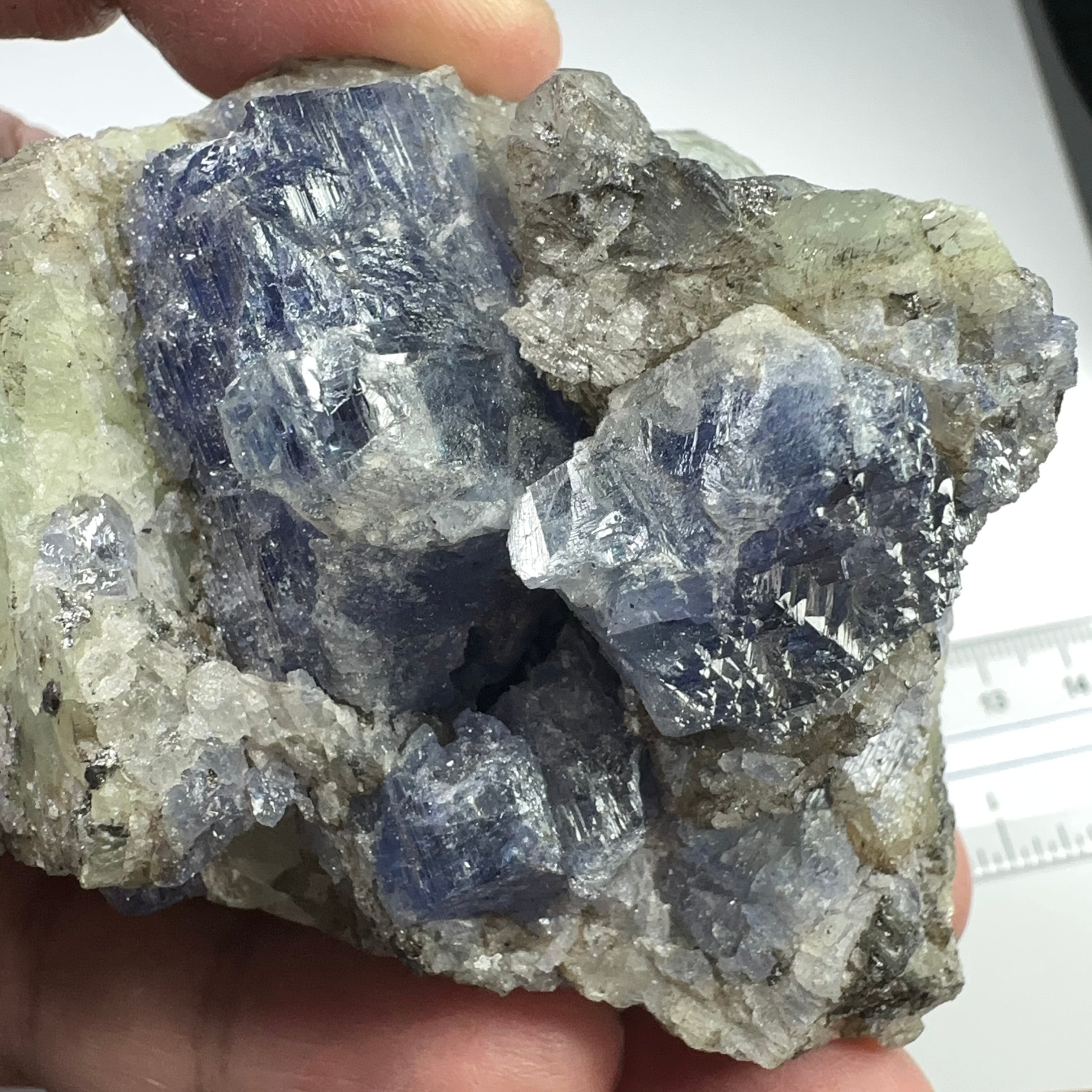 Tanzanite and Prehinite Crystal on Matrix, 375.30gm, Tanzania, Unheated Untreated.